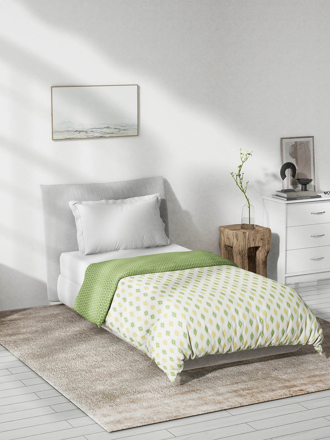 

DDecor White & Green Ethnic Motifs Mild Winter Reversible Cotton Single Bed Dohar
