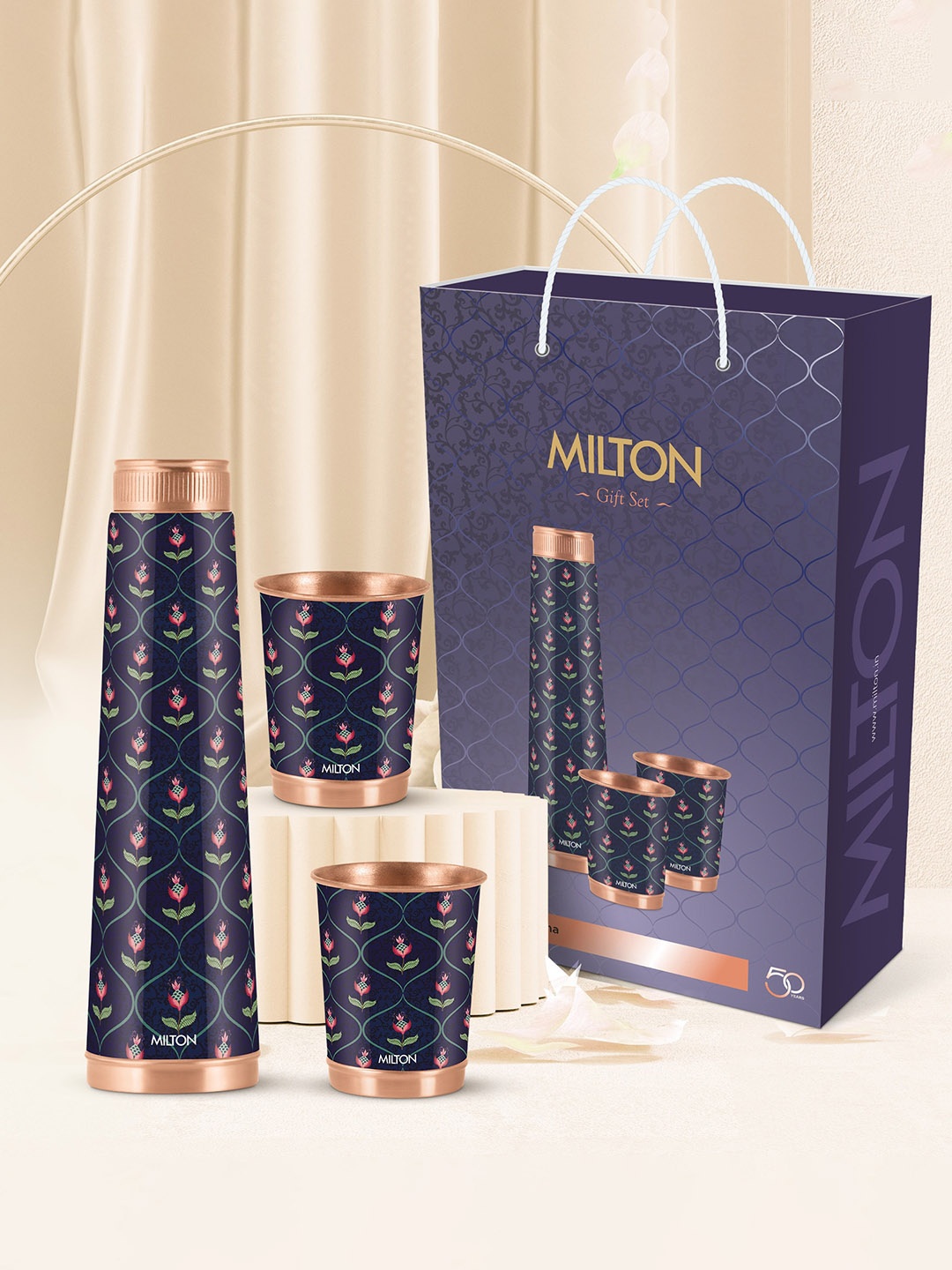 

Milton Copper Eterna 3 Pieces Blue Ethnic Motif Bottle & Tumbler Gift Set