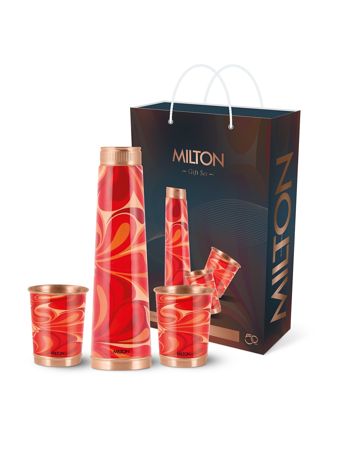 

Milton Copper Eterna 3 Pieces Red Abstract Bottle & Tumbler Gift Set
