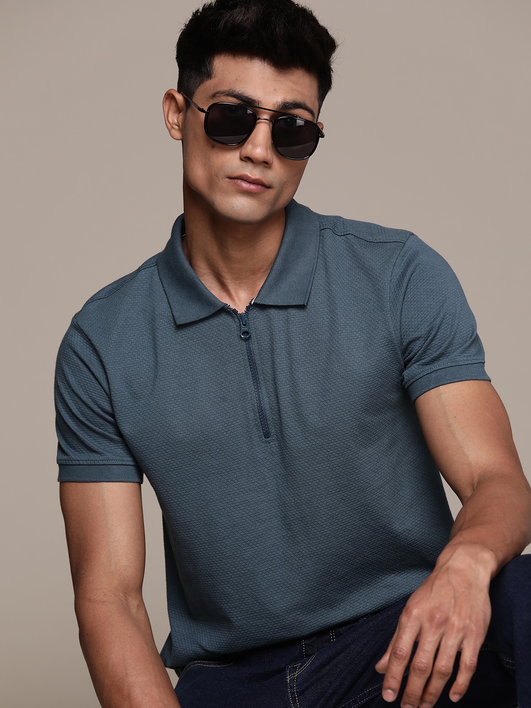 

The Roadster Lifestyle Co. Short Sleeves Textured T-shirt, Teal