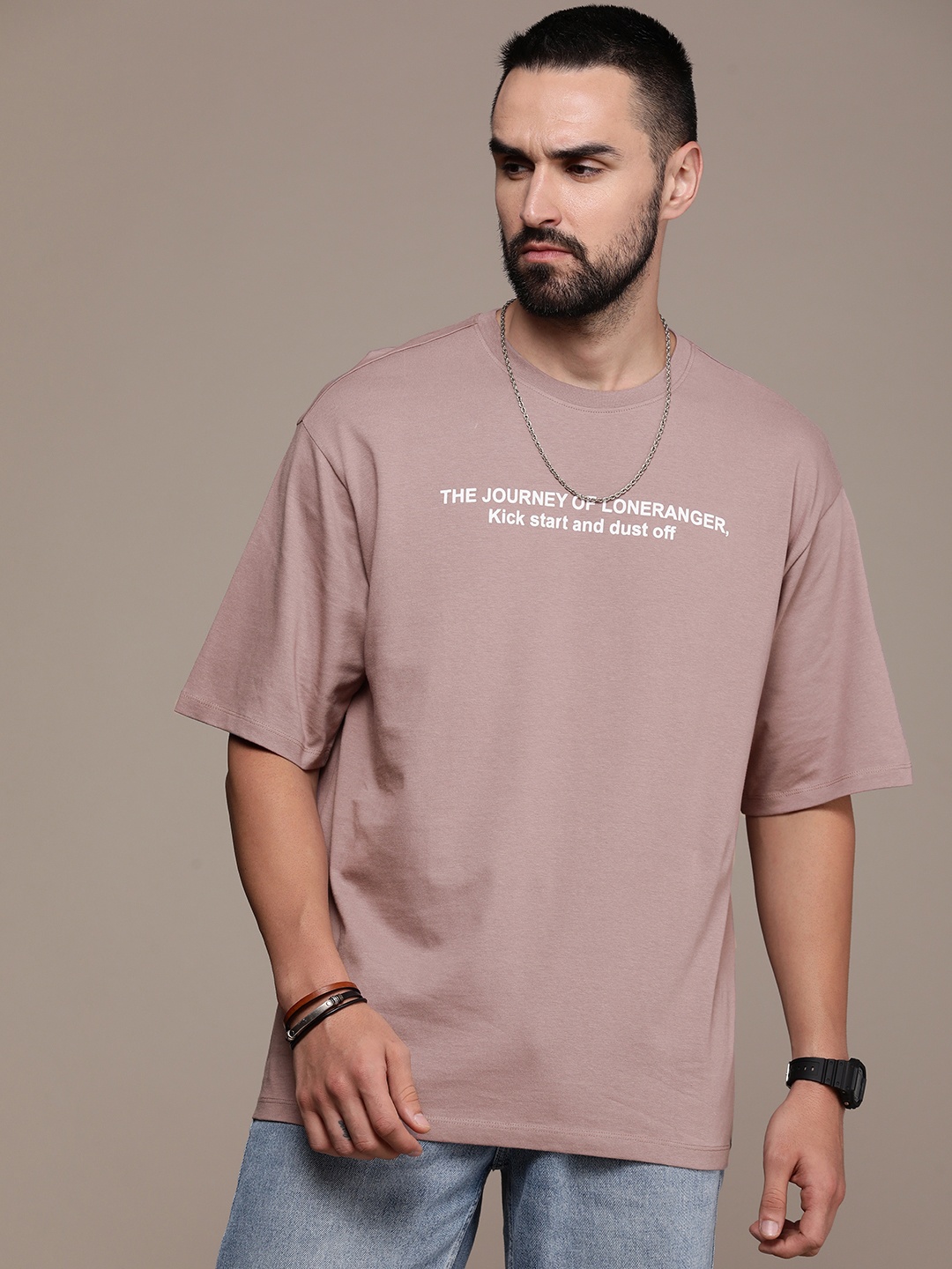 

The Roadster Lifestyle Co. Oversized Fit Typography Printed Pure Cotton T-shirt, Pink