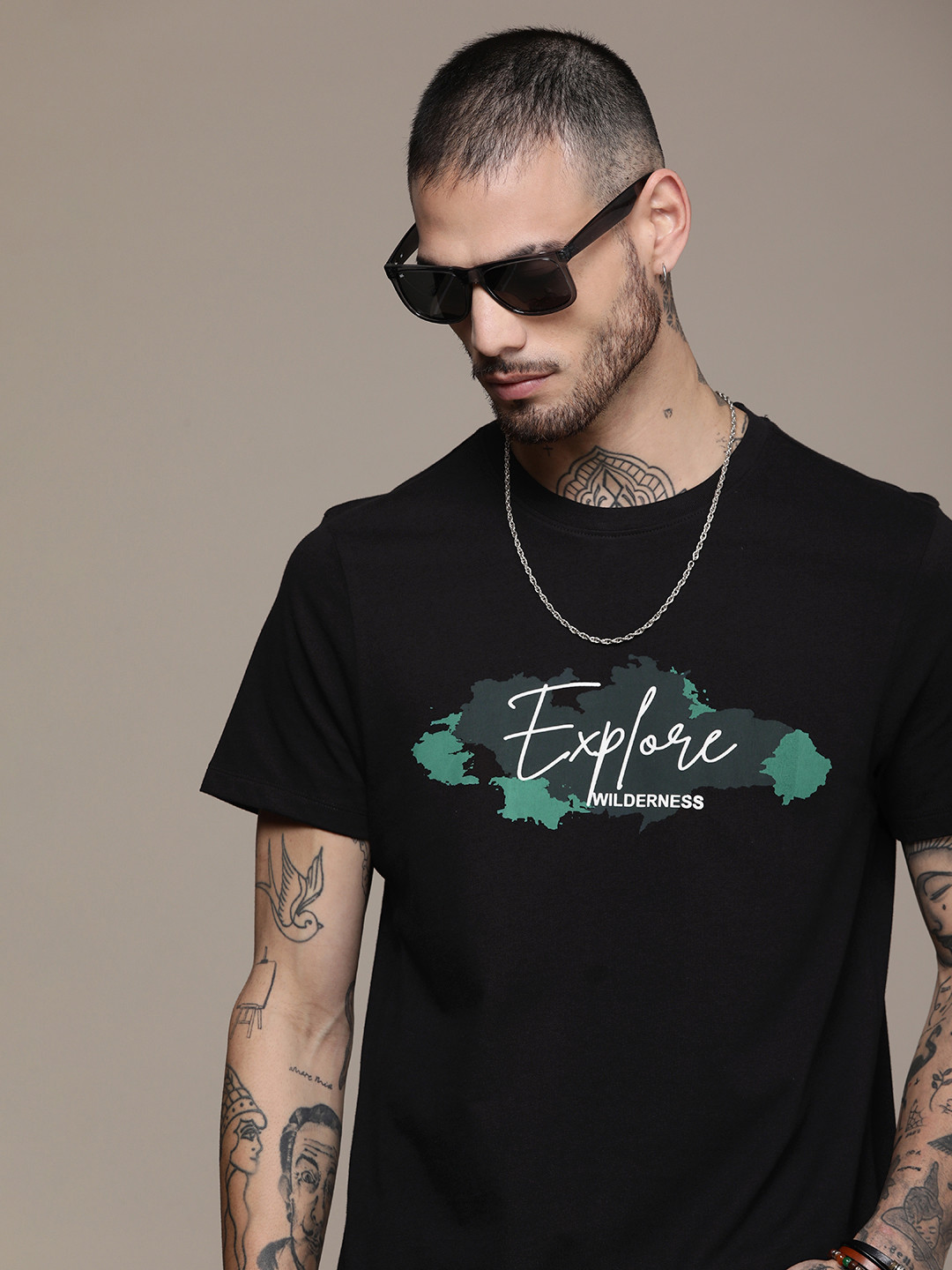 

The Roadster Life Co. Printed Pure Cotton T-shirt, Black