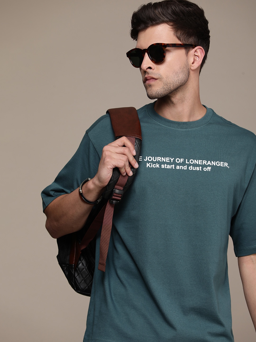 

The Roadster Lifestyle Co. Oversized Fit Typography Printed Pure Cotton T-shirt, Green