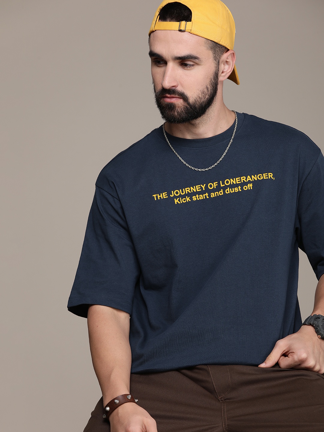 

The Roadster Lifestyle Co. Typography Printed Pure Cotton T-shirt, Navy blue