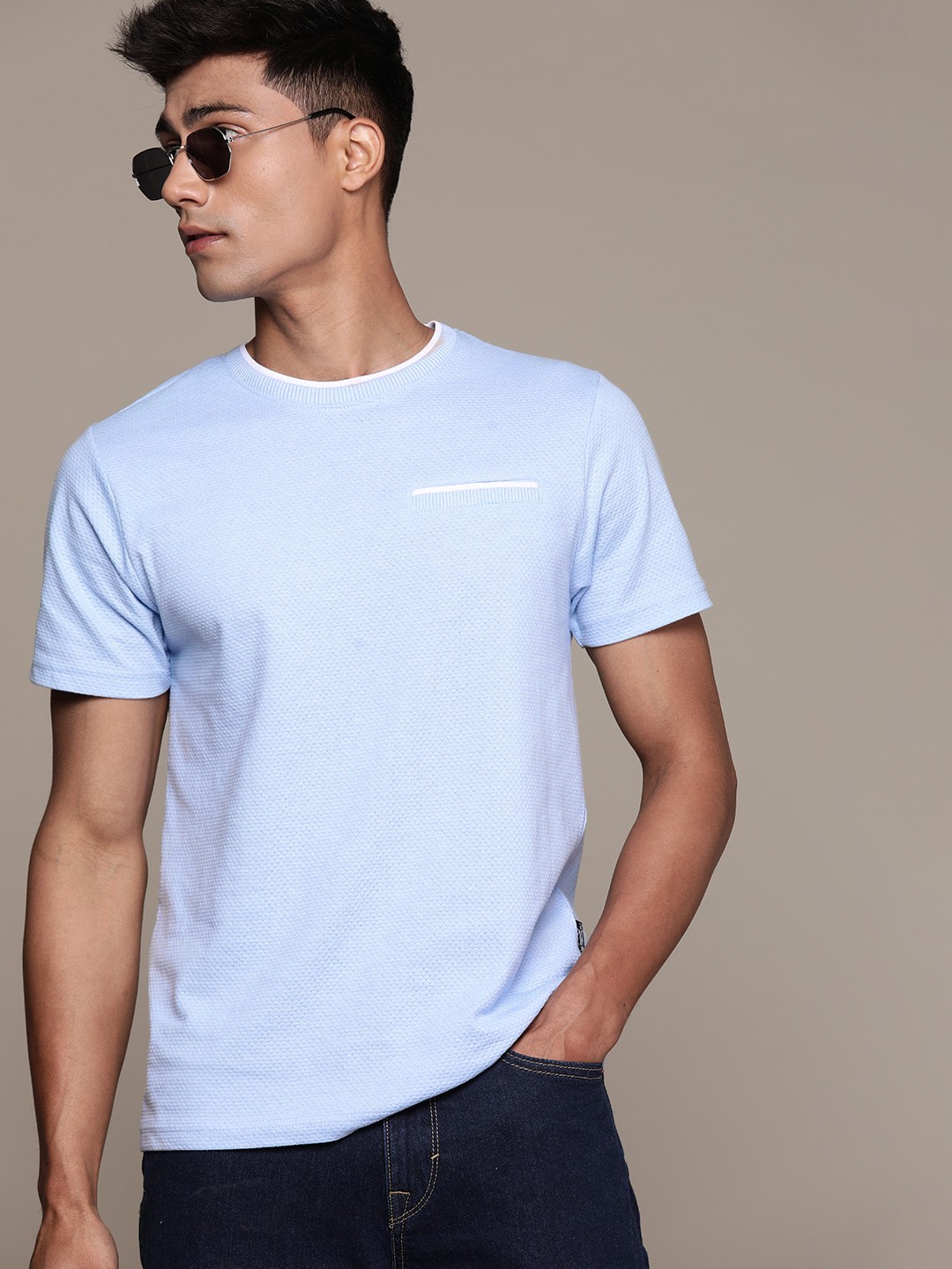 

The Roadster Lifestyle Co. Short Sleeves Textured T-shirt, Blue