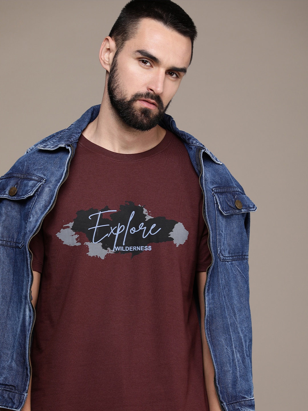 

The Roadster Lifestyle Co. Typography Printed Pure Cotton T-shirt, Maroon