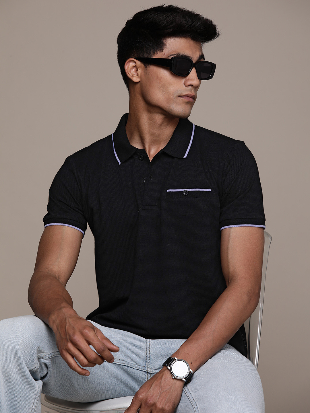 

The Roadster Lifestyle Co. Men Polo Collar T-shirt, Black