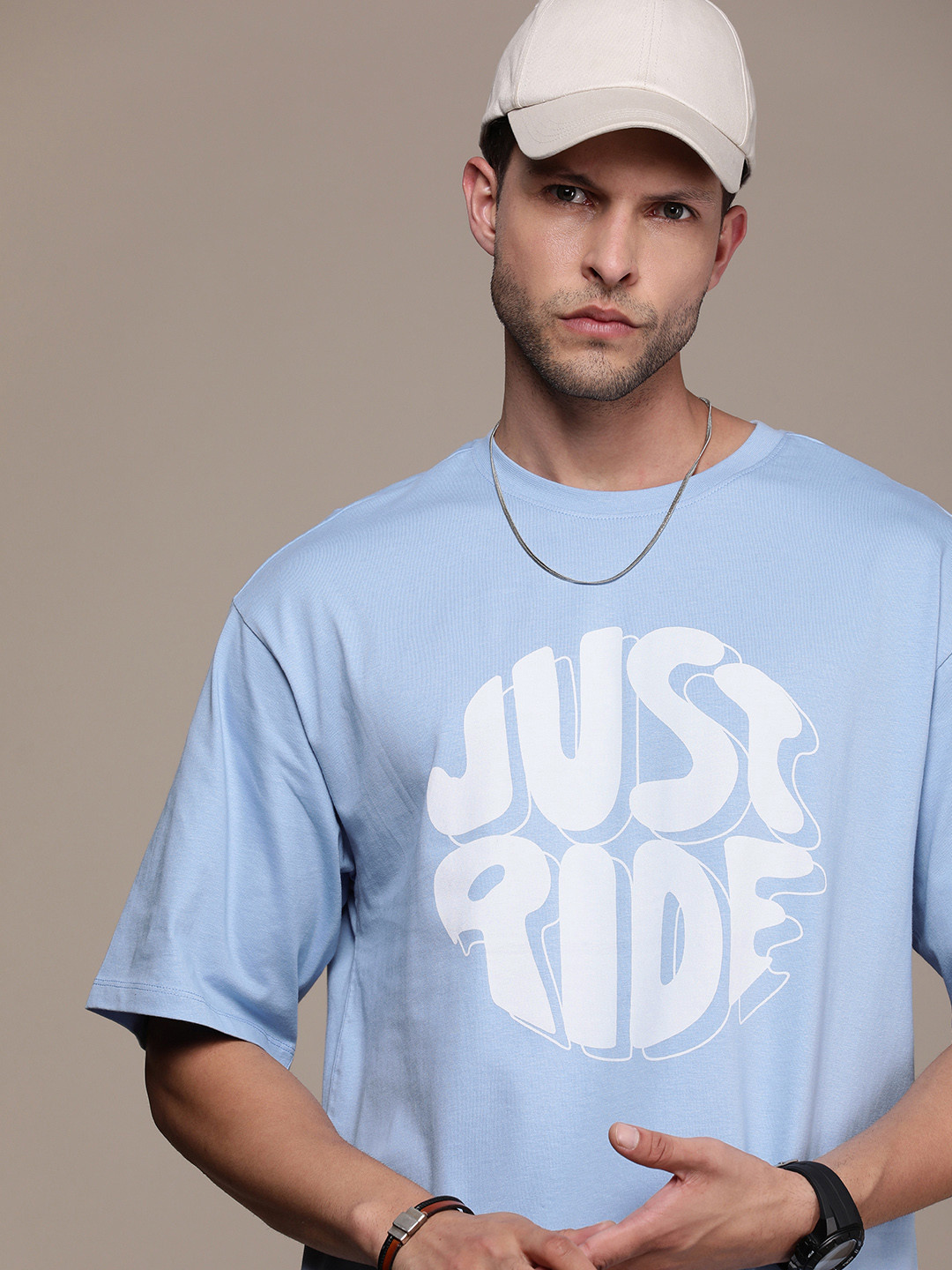 

The Roadster Lifestyle Co. Oversized Fit Typography Printed Pure Cotton T-shirt, Blue