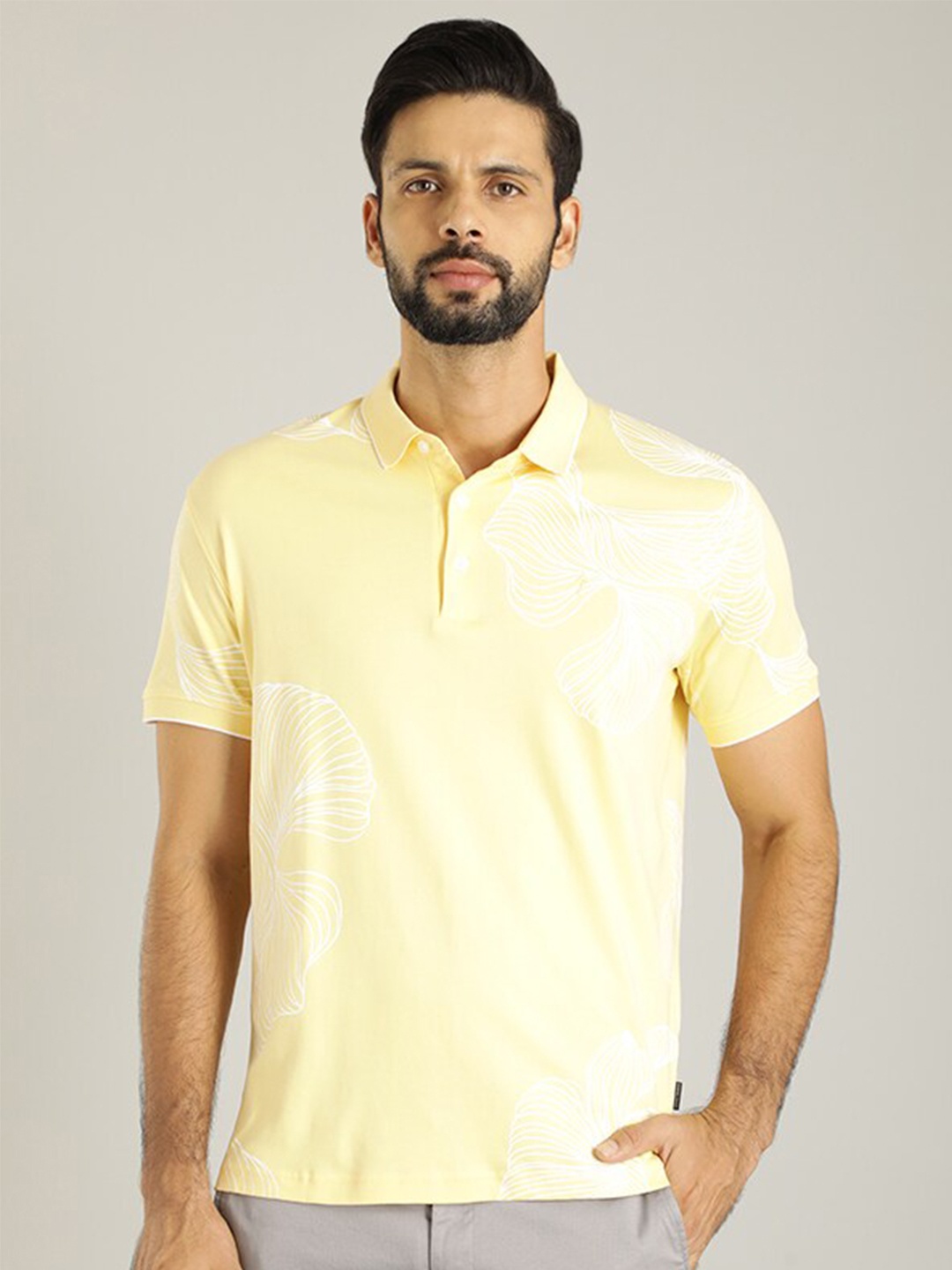 

Indian Terrain Floral Printed Polo Collar Cotton T-shirt, Yellow