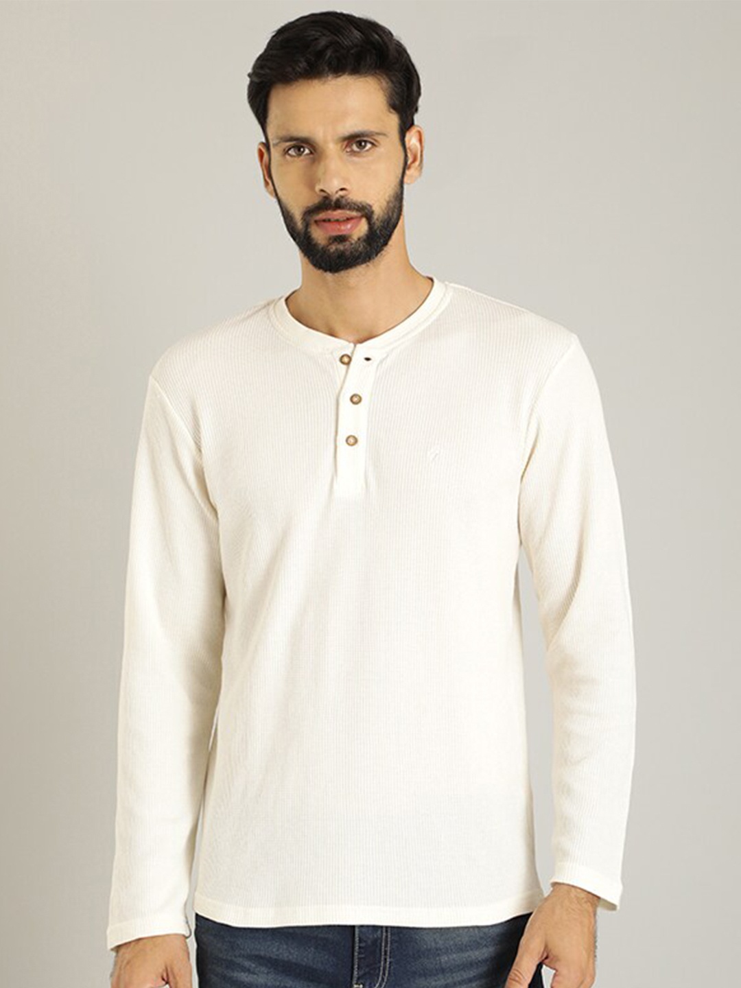 

Indian Terrain Henley Neck Casual T-shirt, Off white