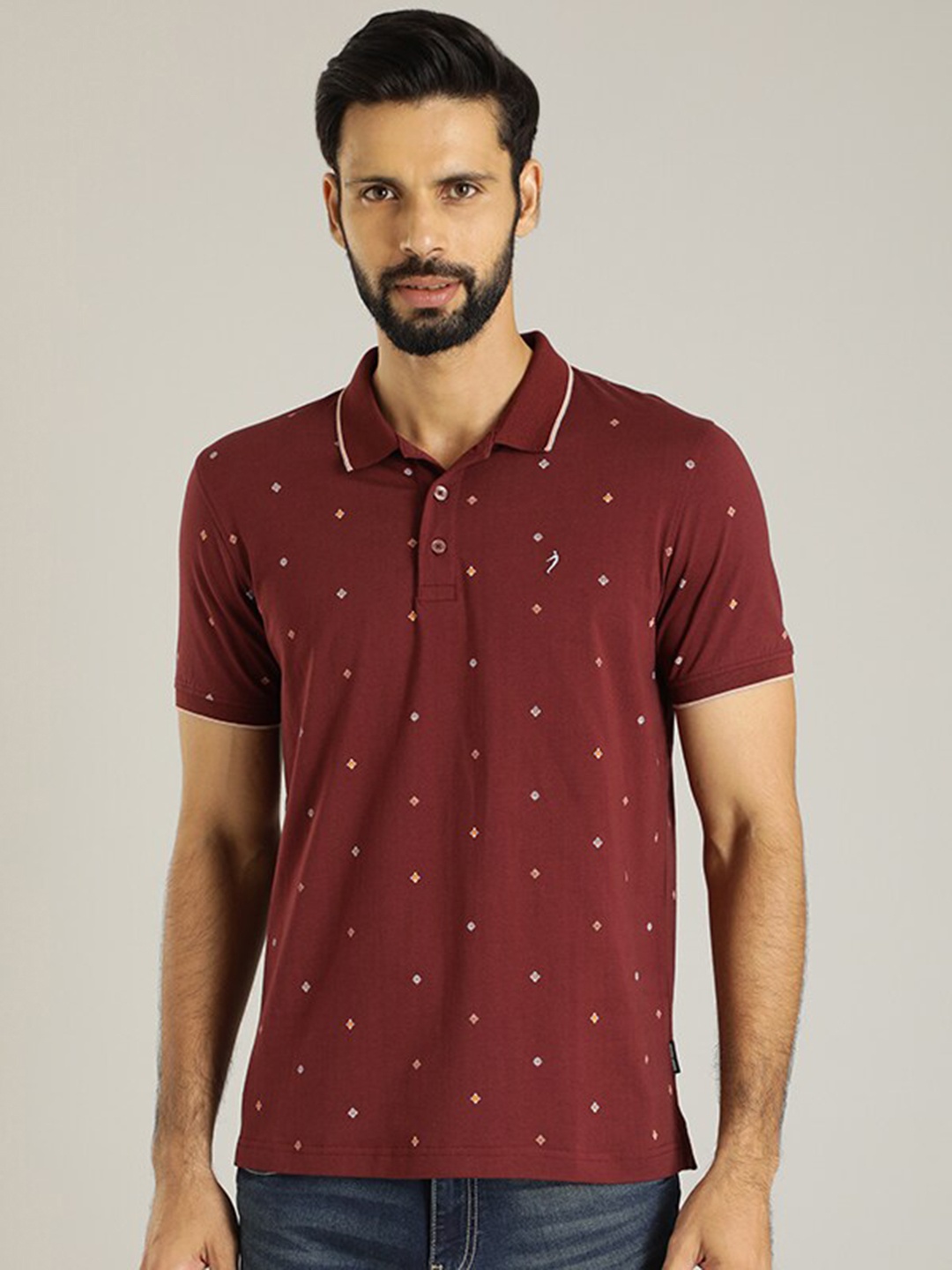 

Indian Terrain Geometric Printed Polo Collar Casual T-shirt, Maroon