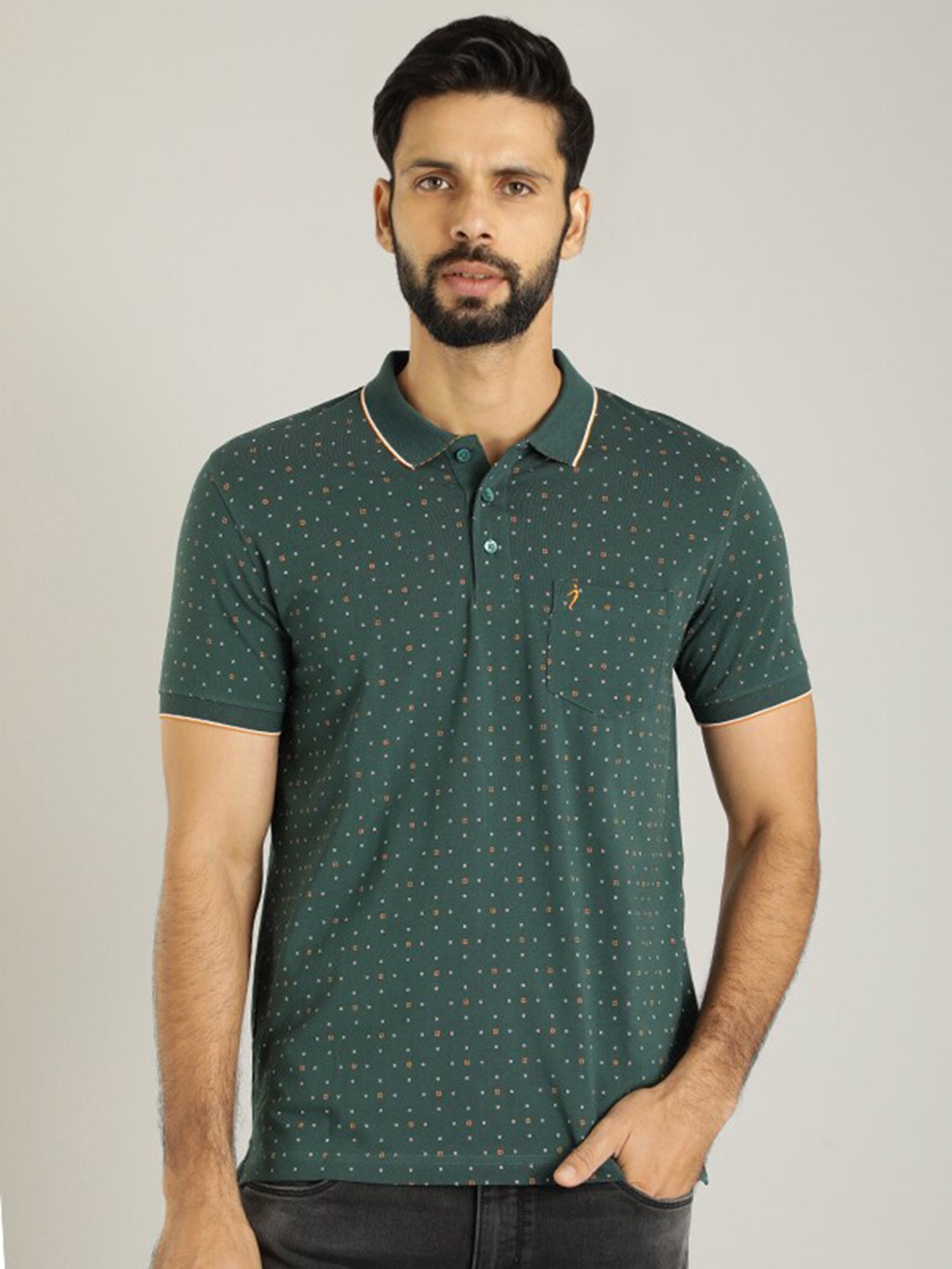 

Indian Terrain Abstract Printed Polo Collar T-shirt, Green