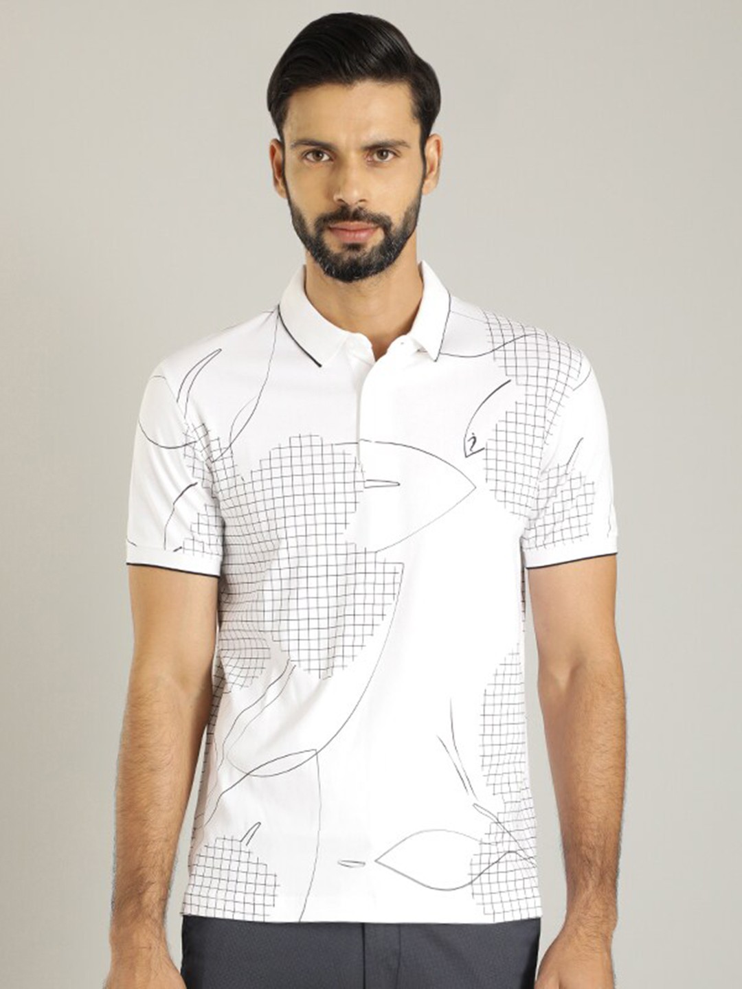 

Indian Terrain Abstract Printed Polo Collar Pure Cotton T-shirt, White