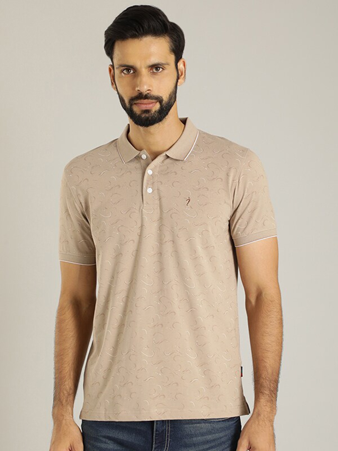 

Indian Terrain Abstract Printed Polo Collar Casual T-shirt, Beige