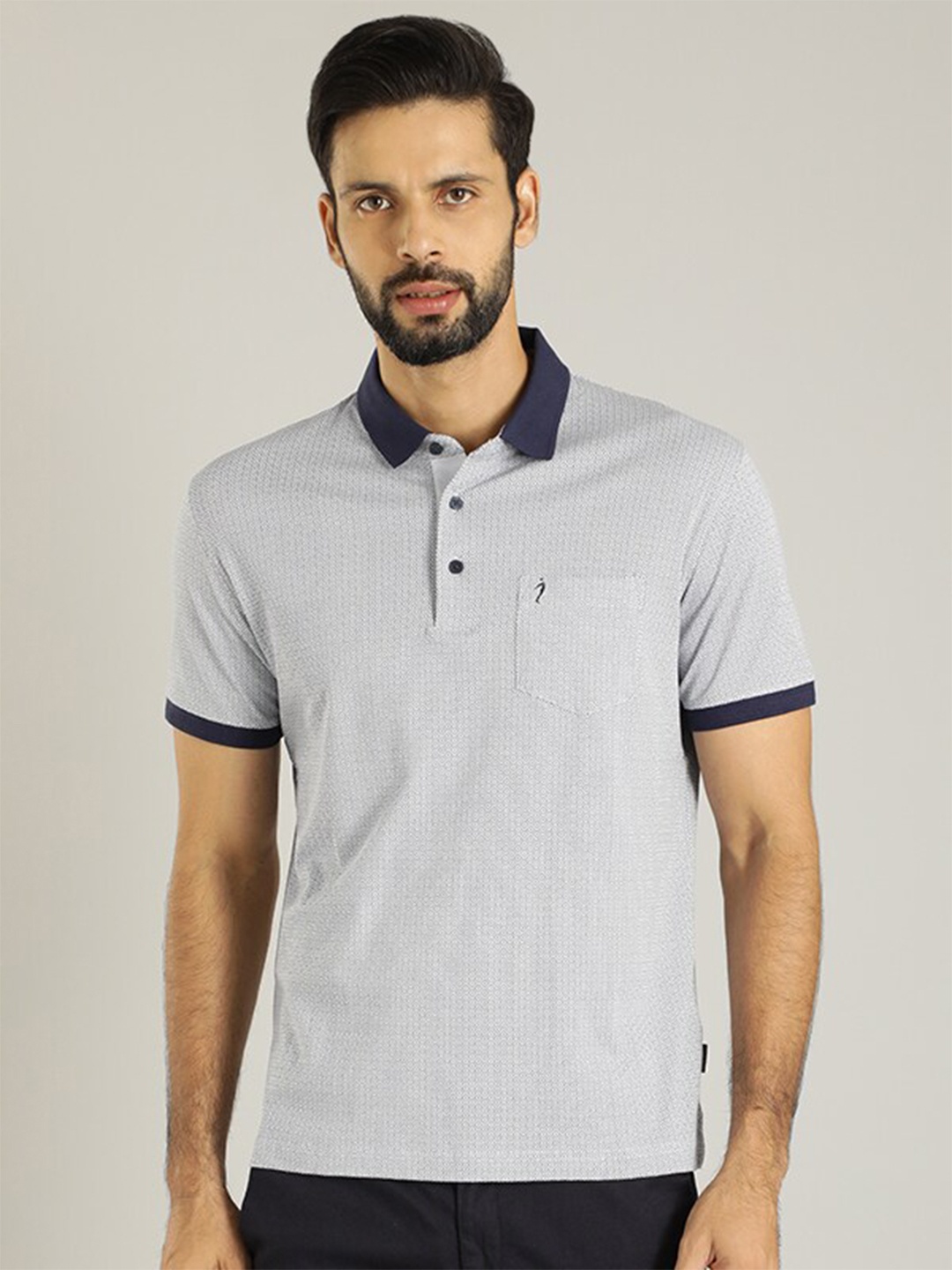 

Indian Terrain Self Design Polo Collar Pure Cotton T-shirt, Grey