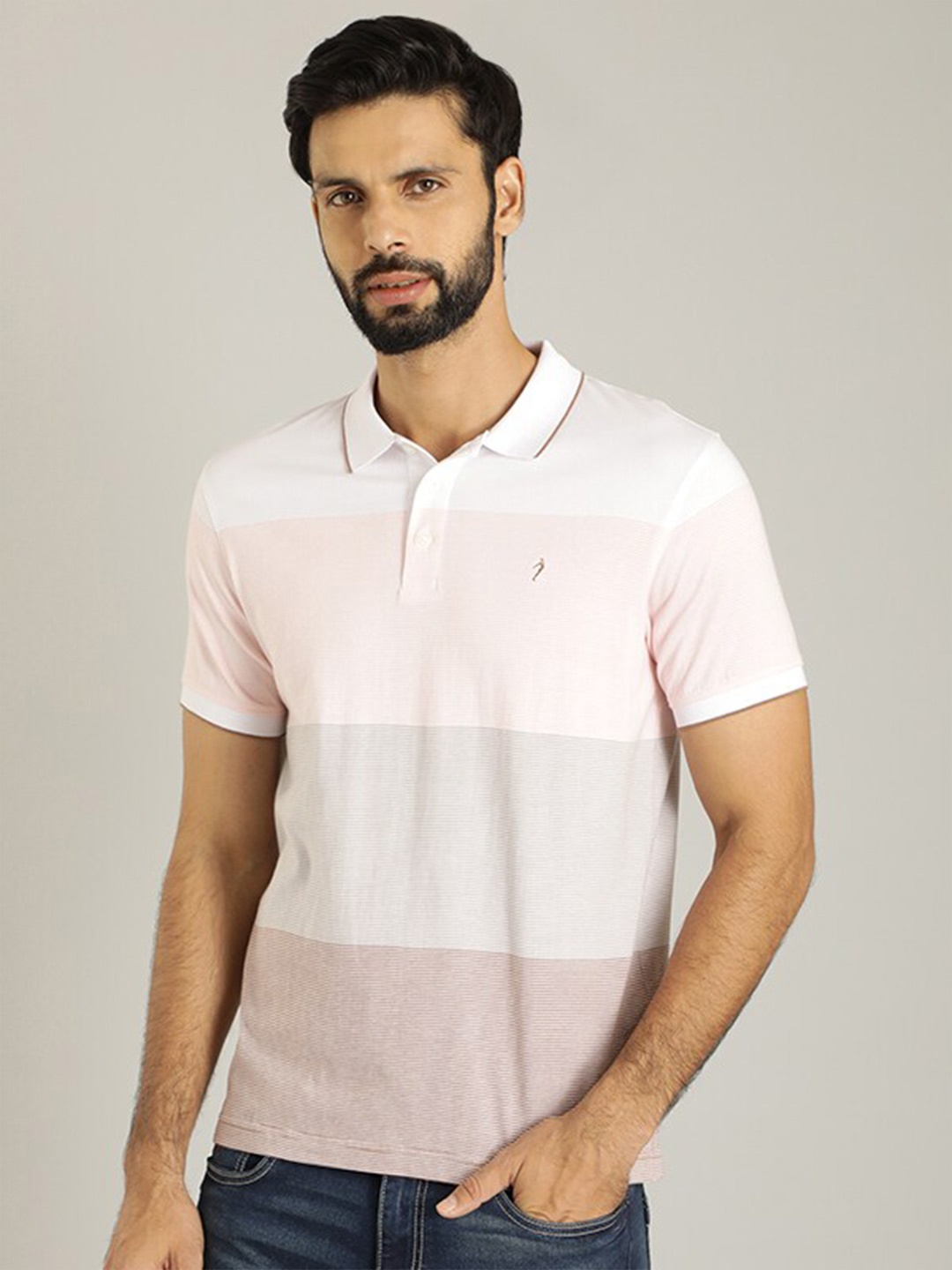 

Indian Terrain Colourblocked Polo Collar Pure Cotton T-shirt, Brown