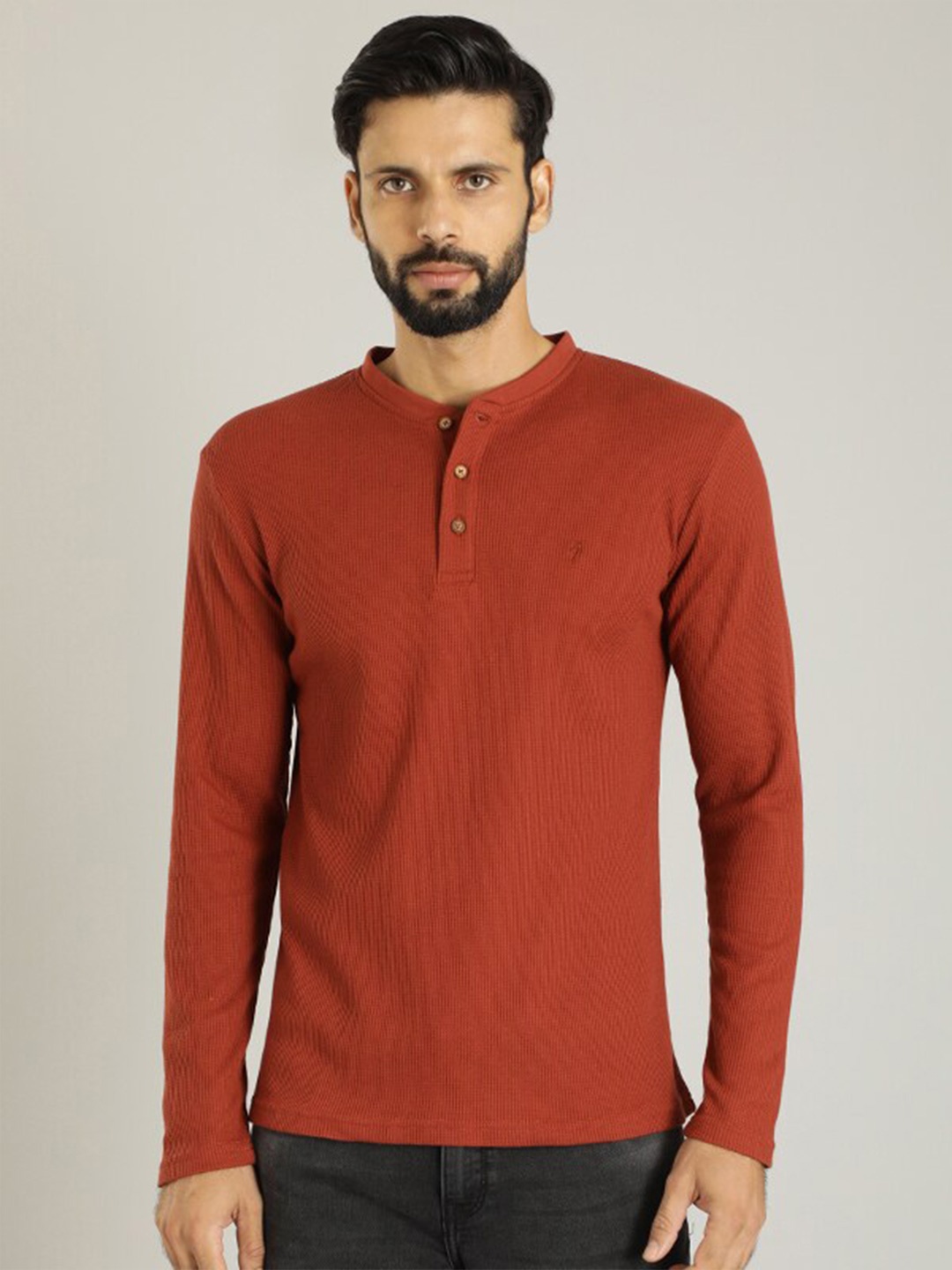 

Indian Terrain Henley Neck Casual T-shirt, Rust