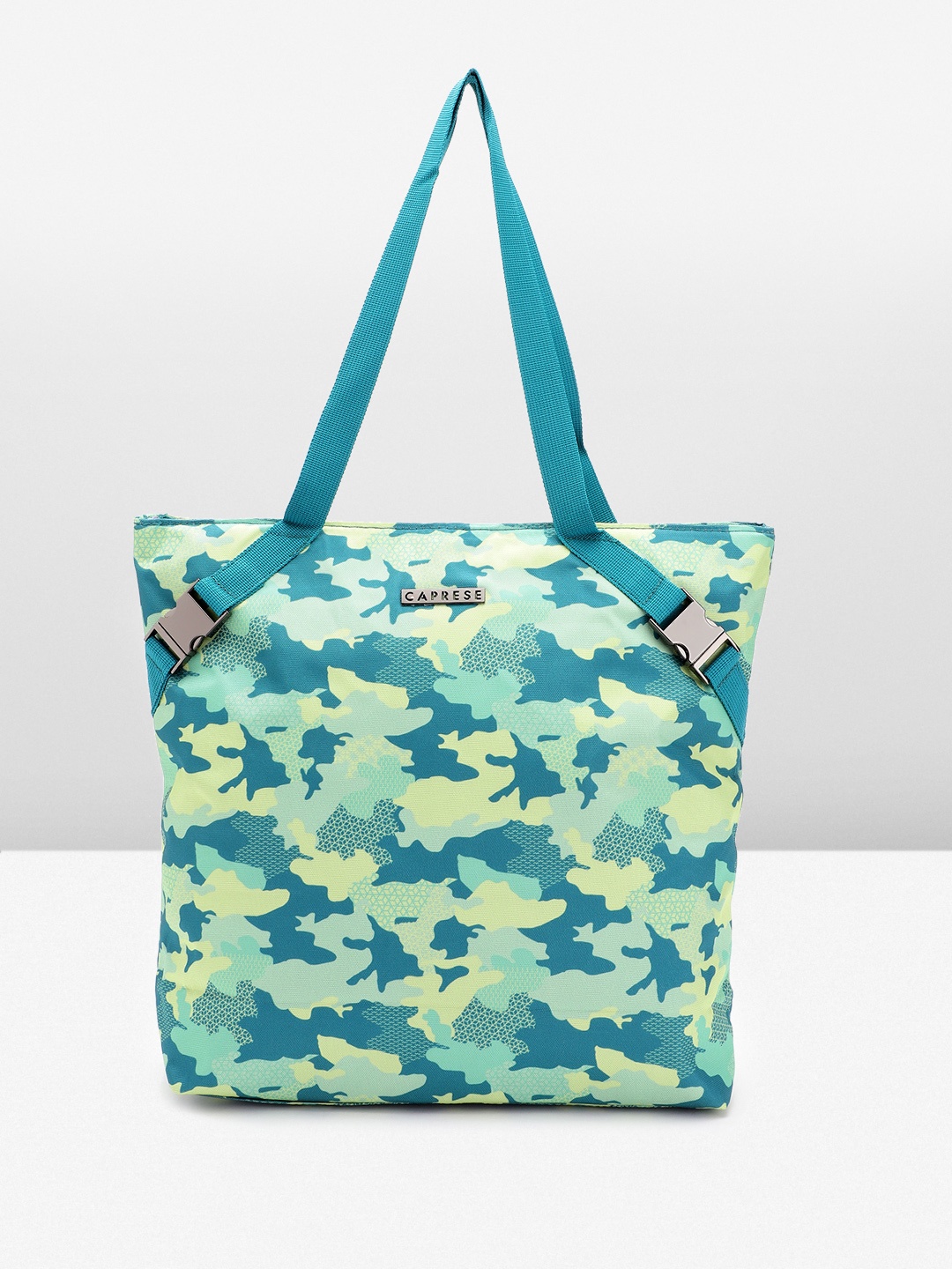 

Caprese Camouflage Printed PU Shopper Tote Bag with Two Handles, Teal