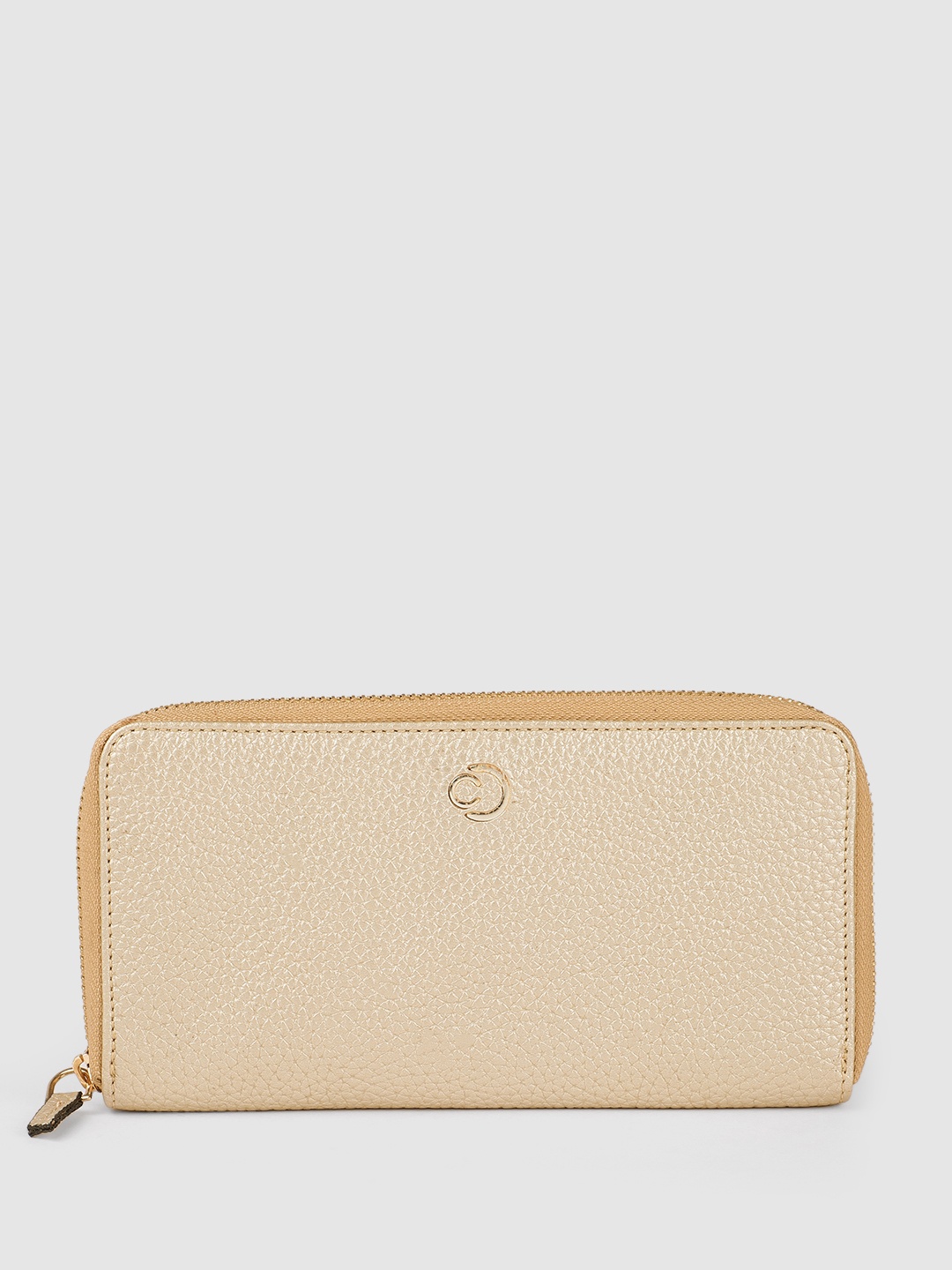

Caprese Women Solid Zip Around Wallet, Gold