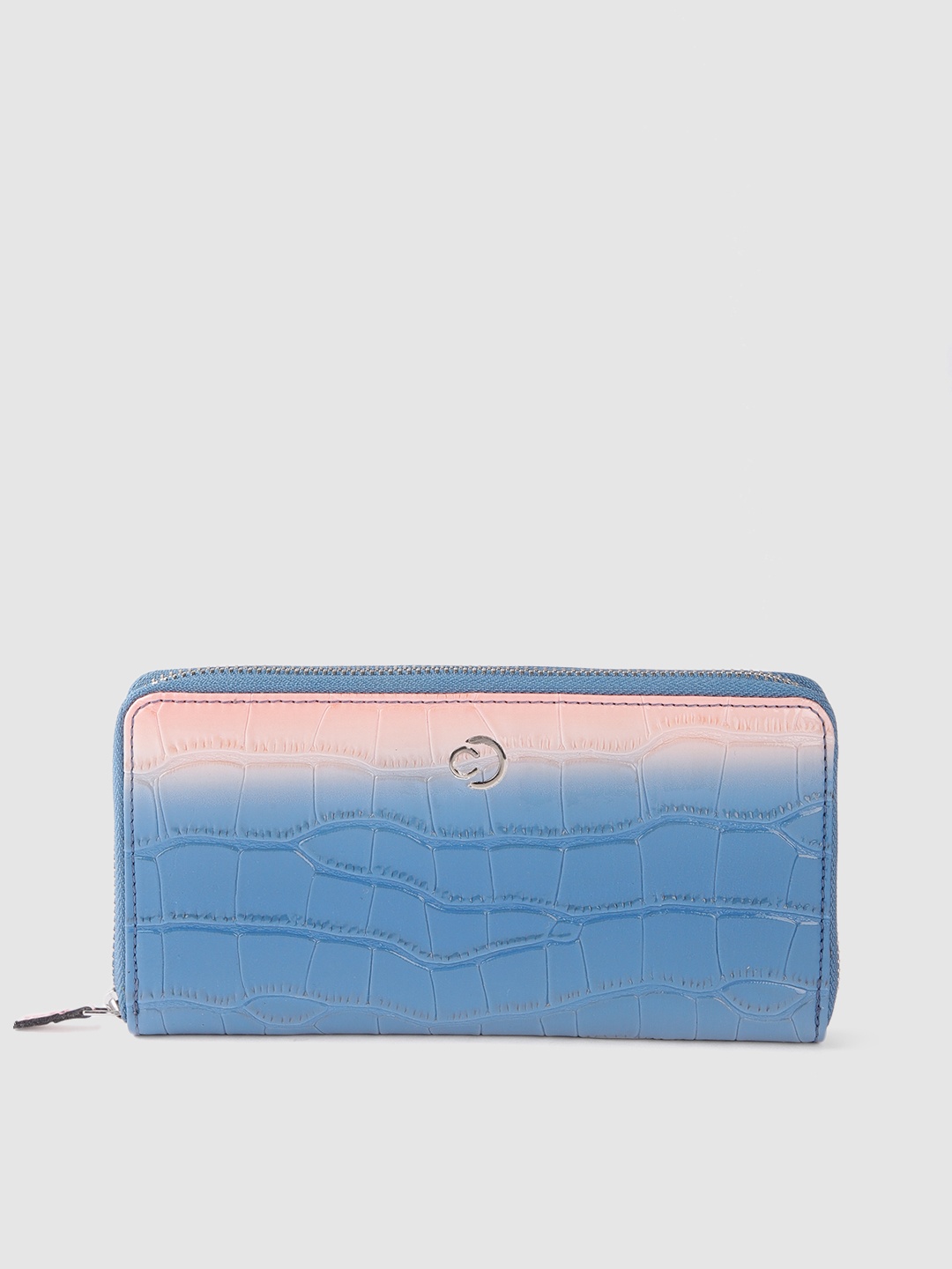 

Caprese Women Croc Textured Ombre Print Zip Around Wallet, Blue