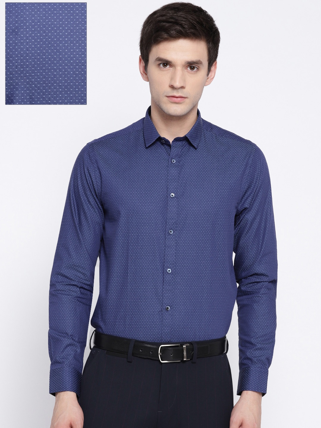 

Blackberrys Men Blue Slim Fit Self-Design Formal Shirt