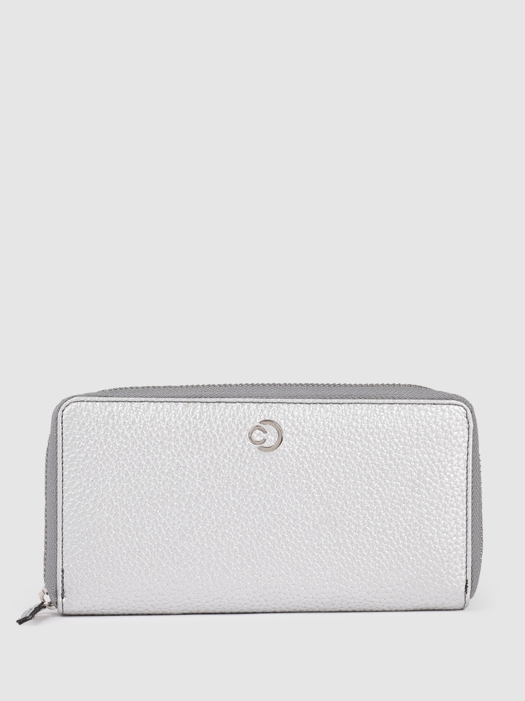 

Caprese Women Solid Zip Around Wallet, Silver