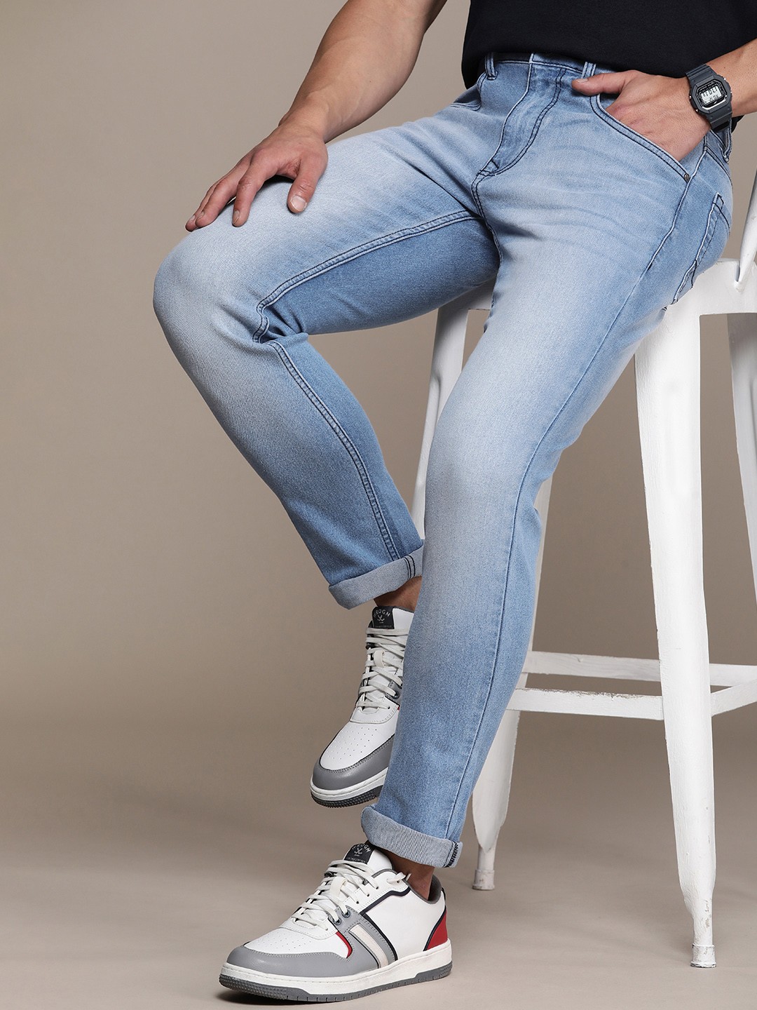 

WROGN Men Slim Fit Heavy Fade Stretchable Jeans, Blue