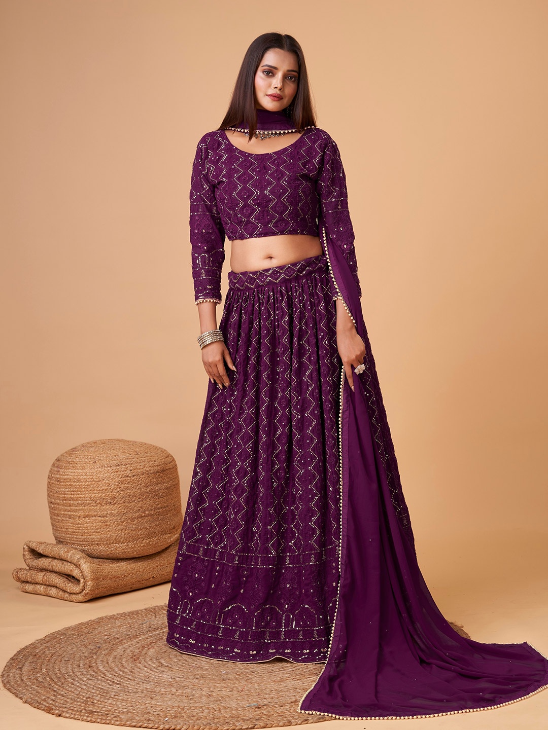 

Sarvayog Fashion Embroidered Semi-Stitched Lehenga & Unstitched Blouse With Dupatta, Purple