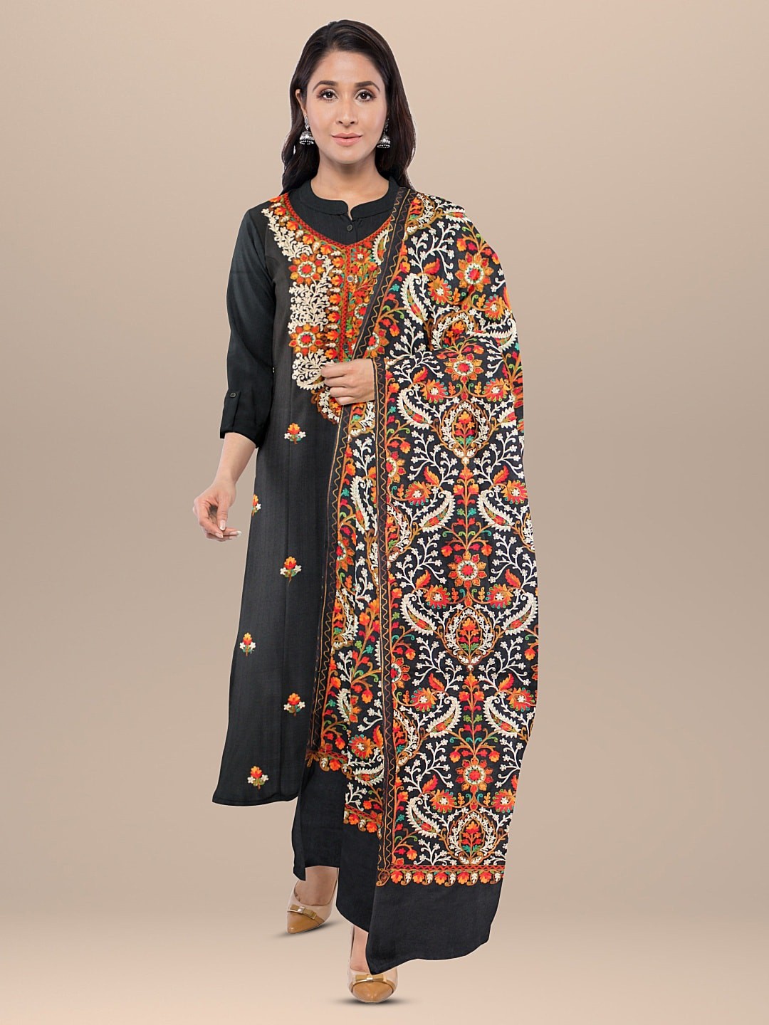 

CASMIR Ethnic Motifs Embroidered Unstitched Dress Material, Black