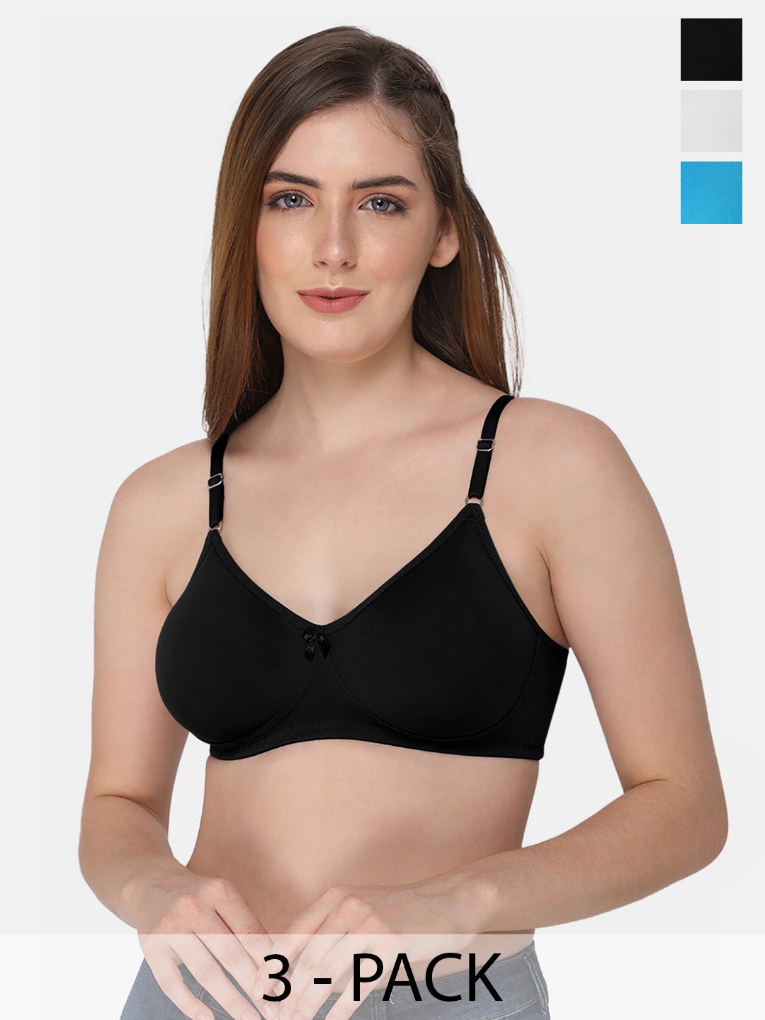 

intimacy LINGERIE Pack of 3 Non Padded Cotton Everyday Bra - Medium Coverage, Black