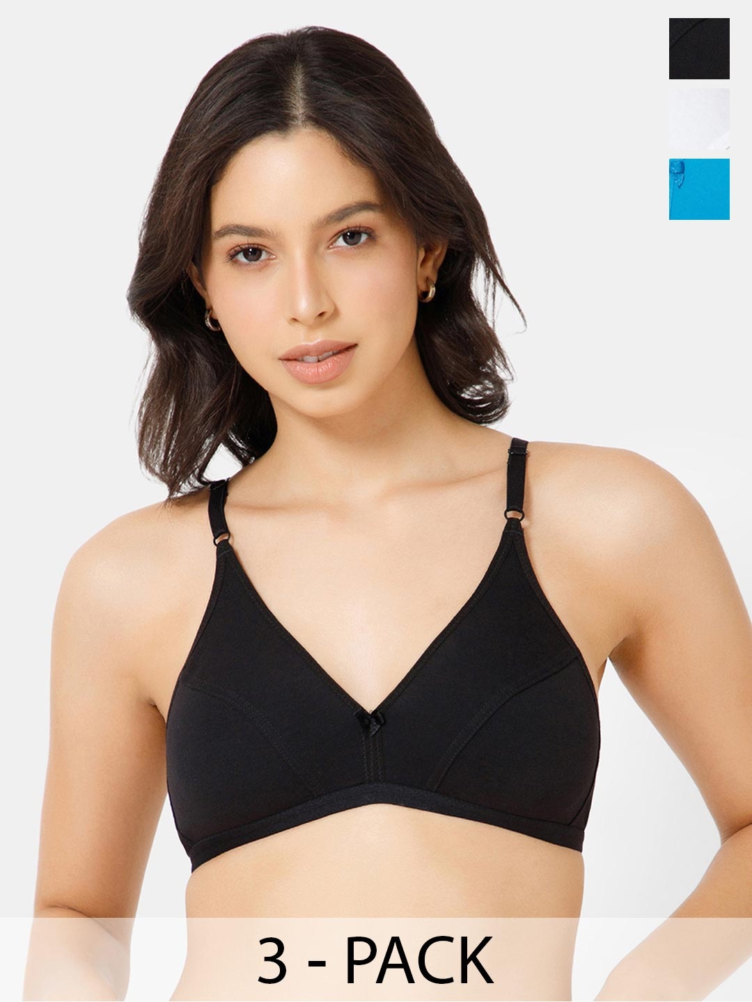 

intimacy LINGERIE Pack of 3 Medium Coverage All Day Comfort Cotton Plunge Bras, Blue