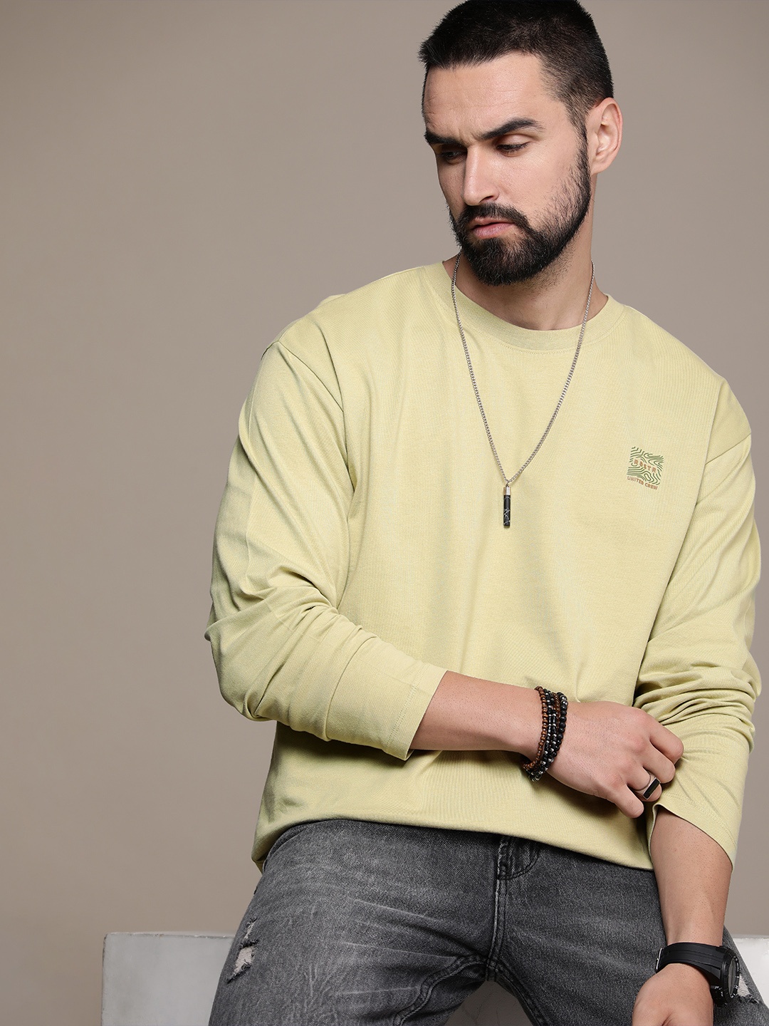 

The Roadster Life Co. Drop-Shoulder Pure Cotton T-shirt, Olive