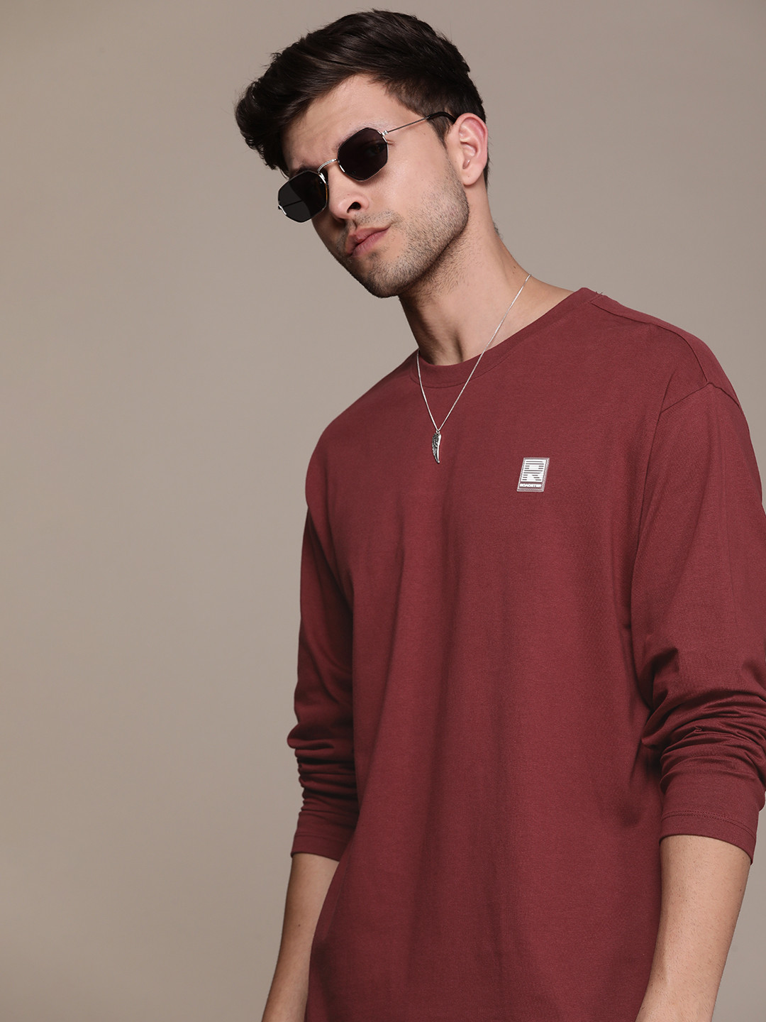 

The Roadster Life Co. Drop-Shoulder Sleeves Pure Cotton T-shirt, Maroon