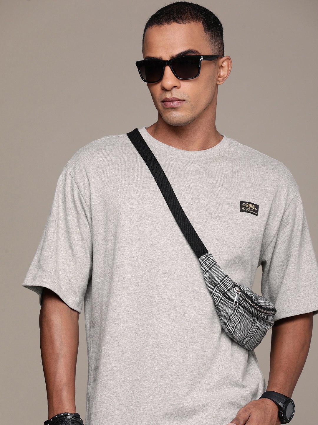 

The Roadster Life Co. Drop-Shoulder Sleeves Pure Cotton T-shirt, Grey melange