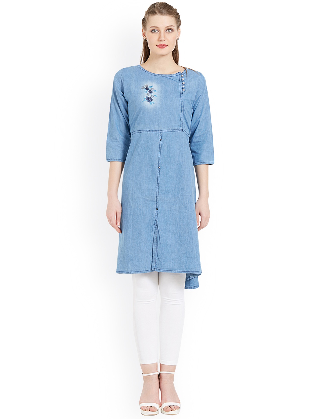 

Kvsfab Women Blue Dyed A-Line Kurta