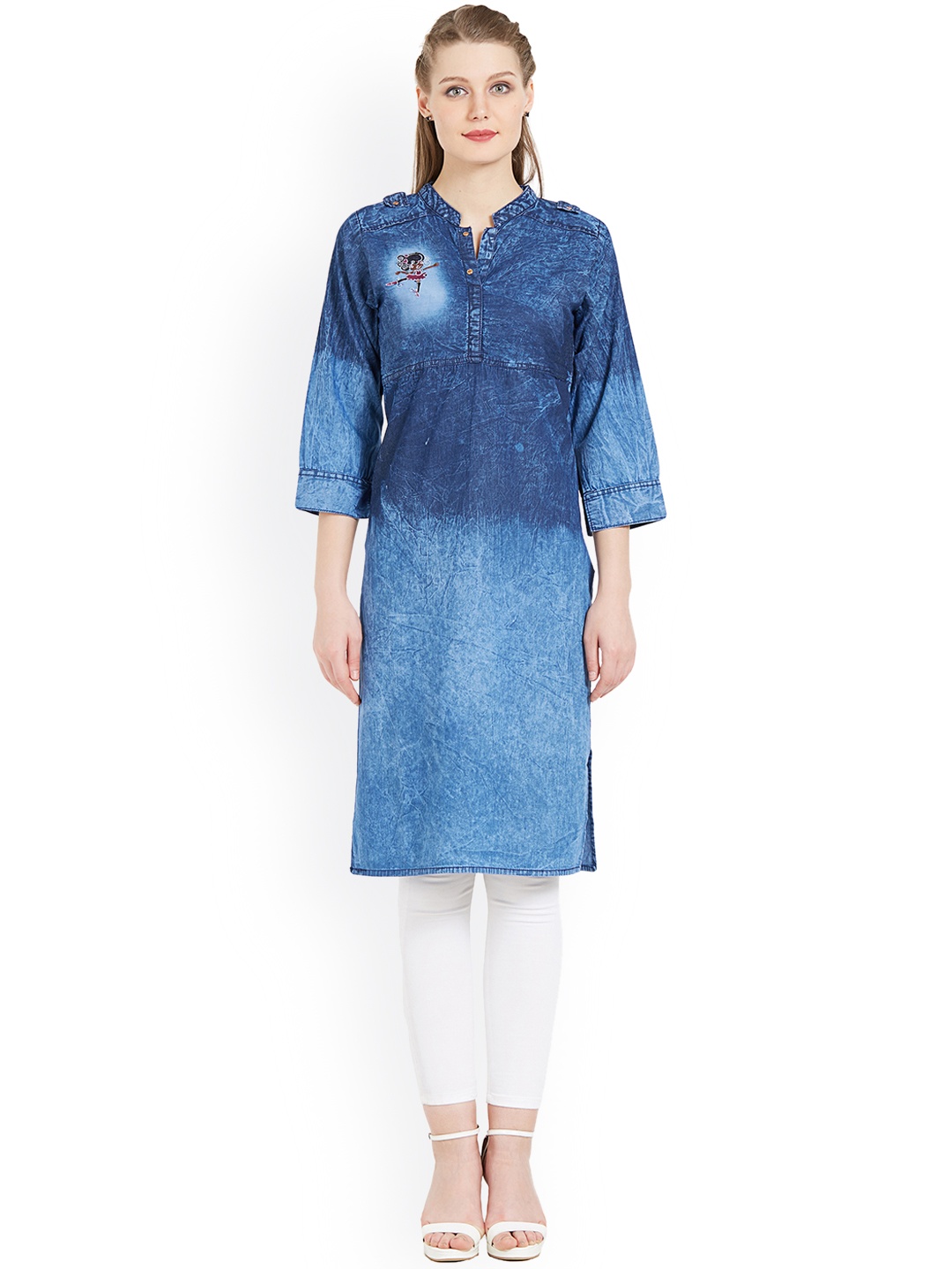 

Kvsfab Women Blue Dyed Straight Kurta