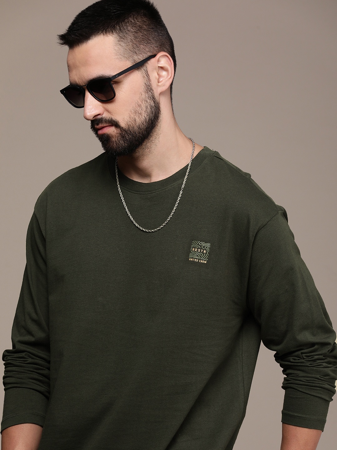 

The Roadster Life Co. Pure Cotton Long Sleeves Casual T-shirt, Olive