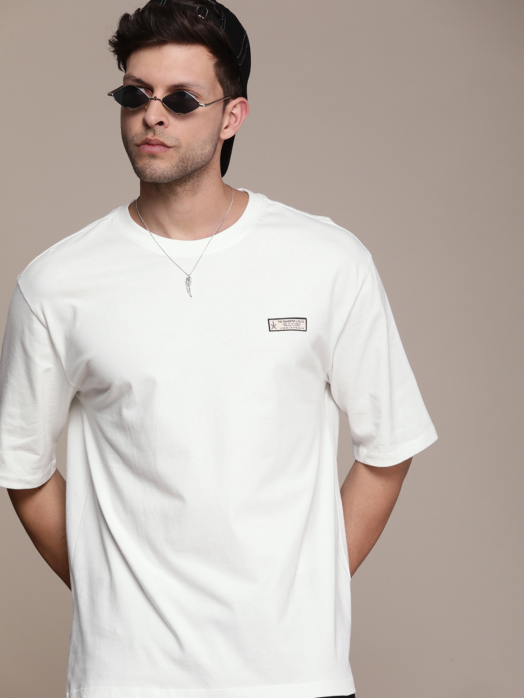 

The Roadster Life Co. Drop-Shoulder Sleeves Pure Cotton T-shirt, White