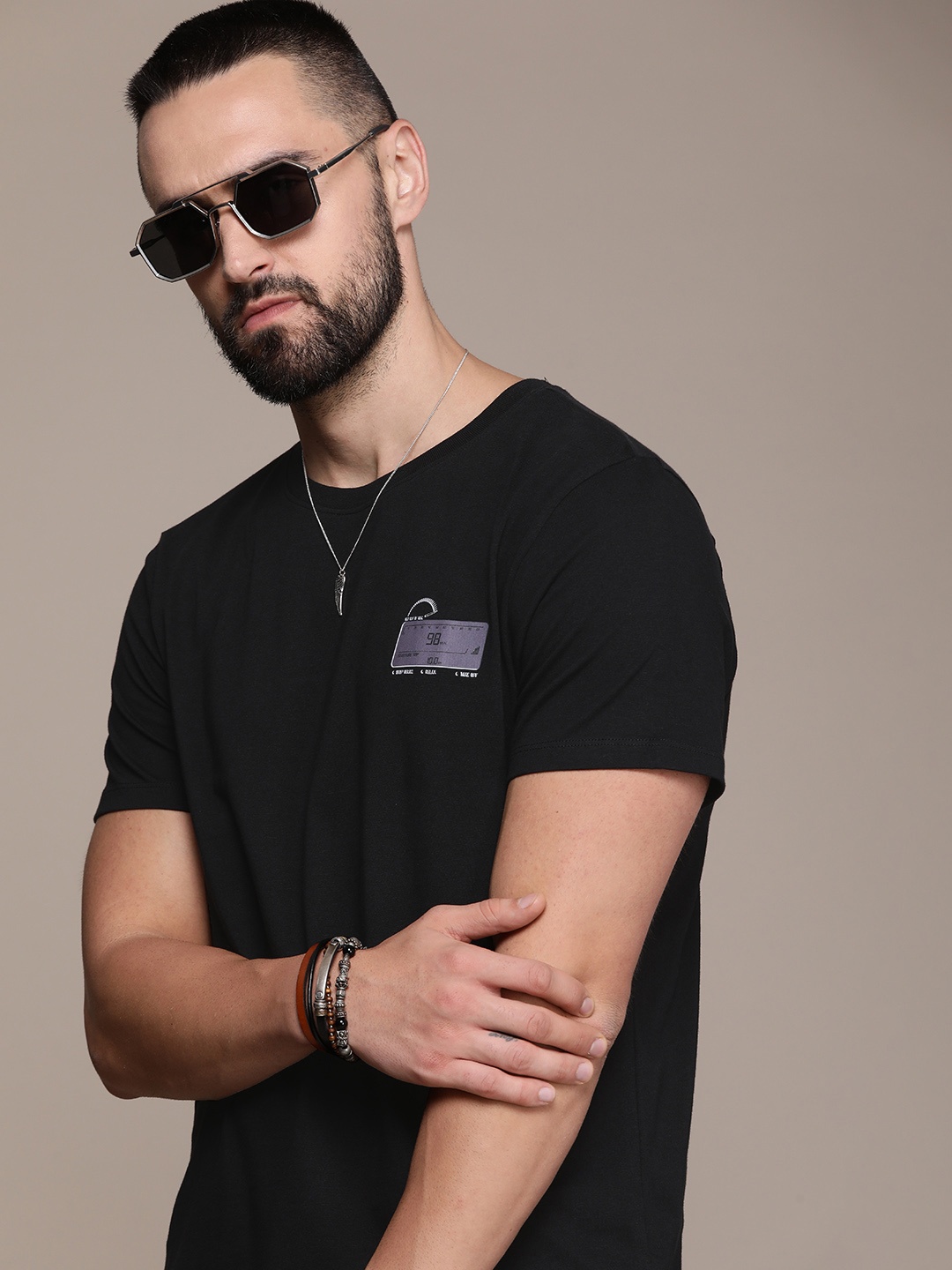 

The Roadster Life Co. Minimal Printed Pure Cotton T-shirt, Black