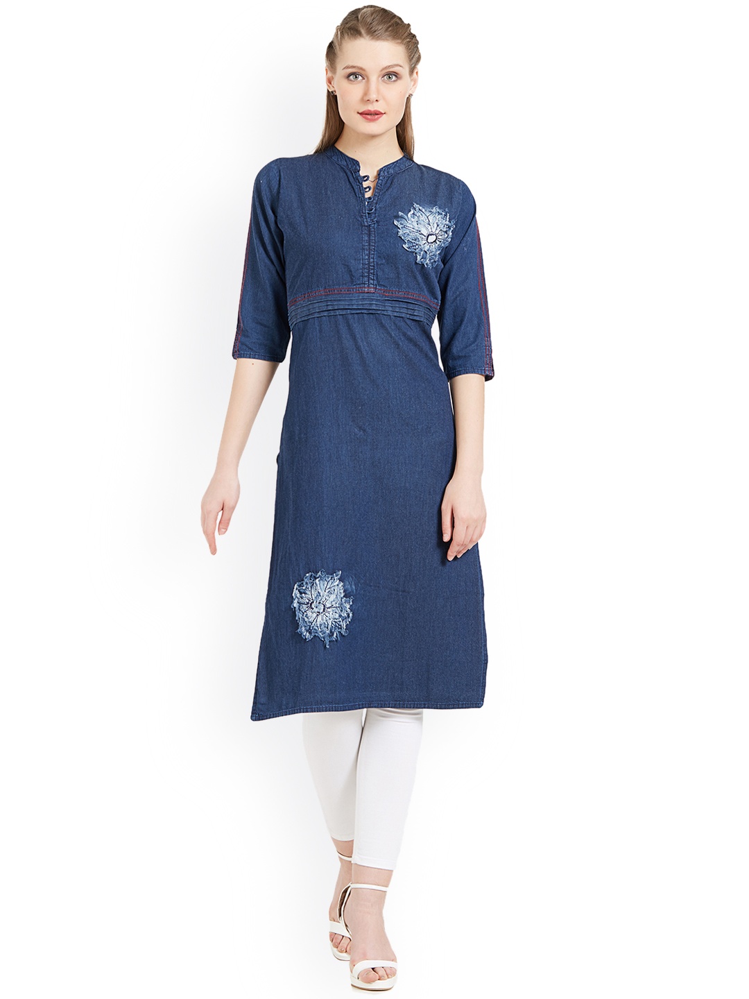 

Kvsfab Women Blue Dyed Straight Kurta