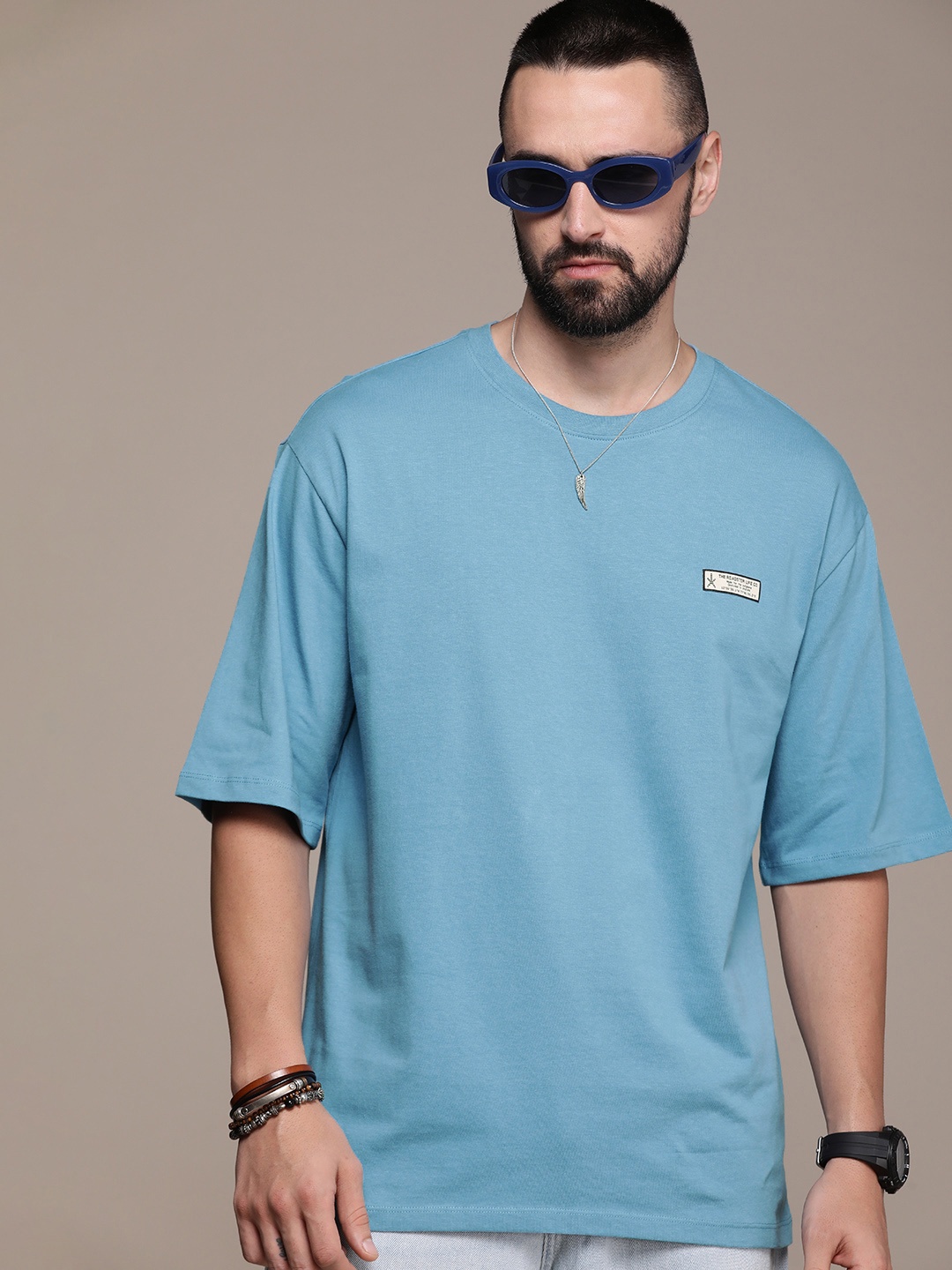 

The Roadster Life Co. Drop-Shoulder Sleeves Pure Cotton T-shirt, Blue