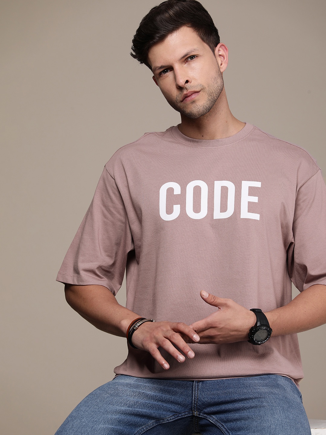 

The Roadster Lifestyle Co. Oversized Fit Typography Printed Pure Cotton T-shirt, Pink