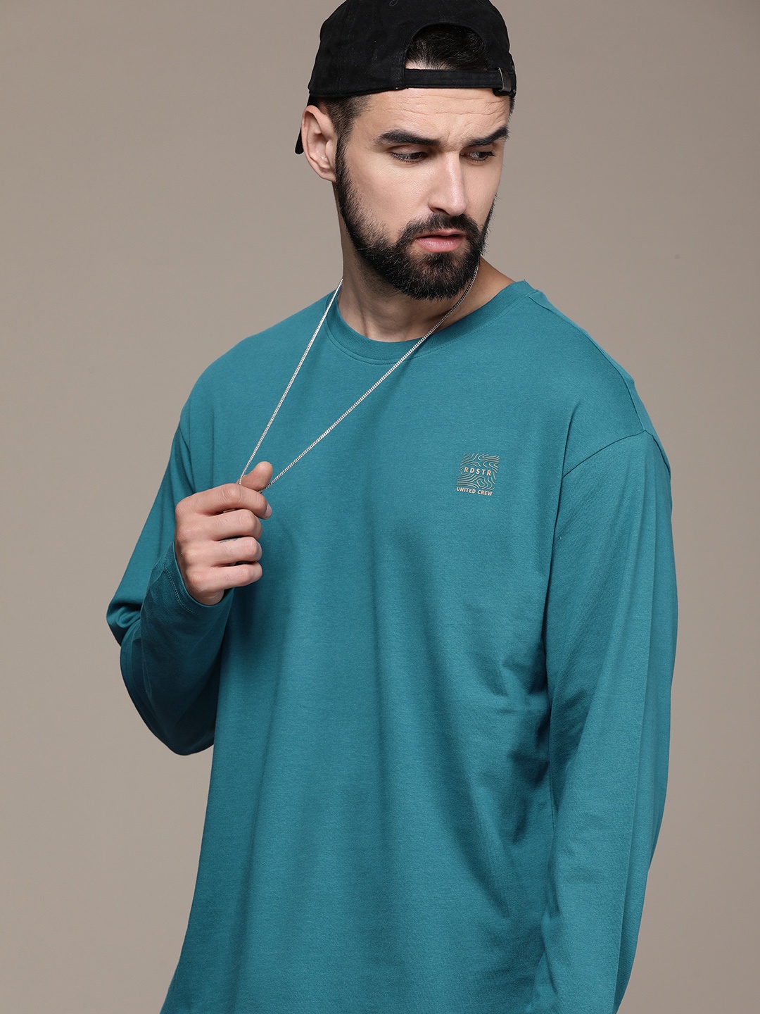 

The Roadster Life Co. Drop-Shoulder Sleeves Pure Cotton T-shirt, Teal