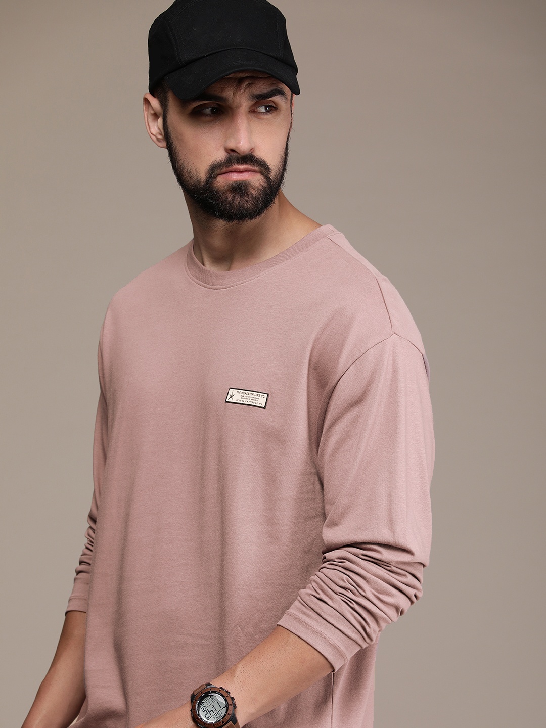 

The Roadster Life Co. Pure Cotton Solid Drop-Shoulder Sleeves Casual T-shirt, Mauve