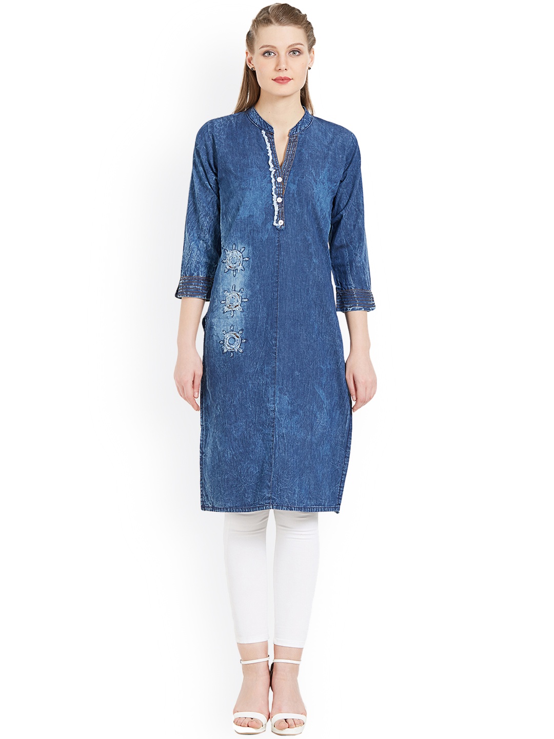 

Kvsfab Women Blue Dyed Straight Kurta