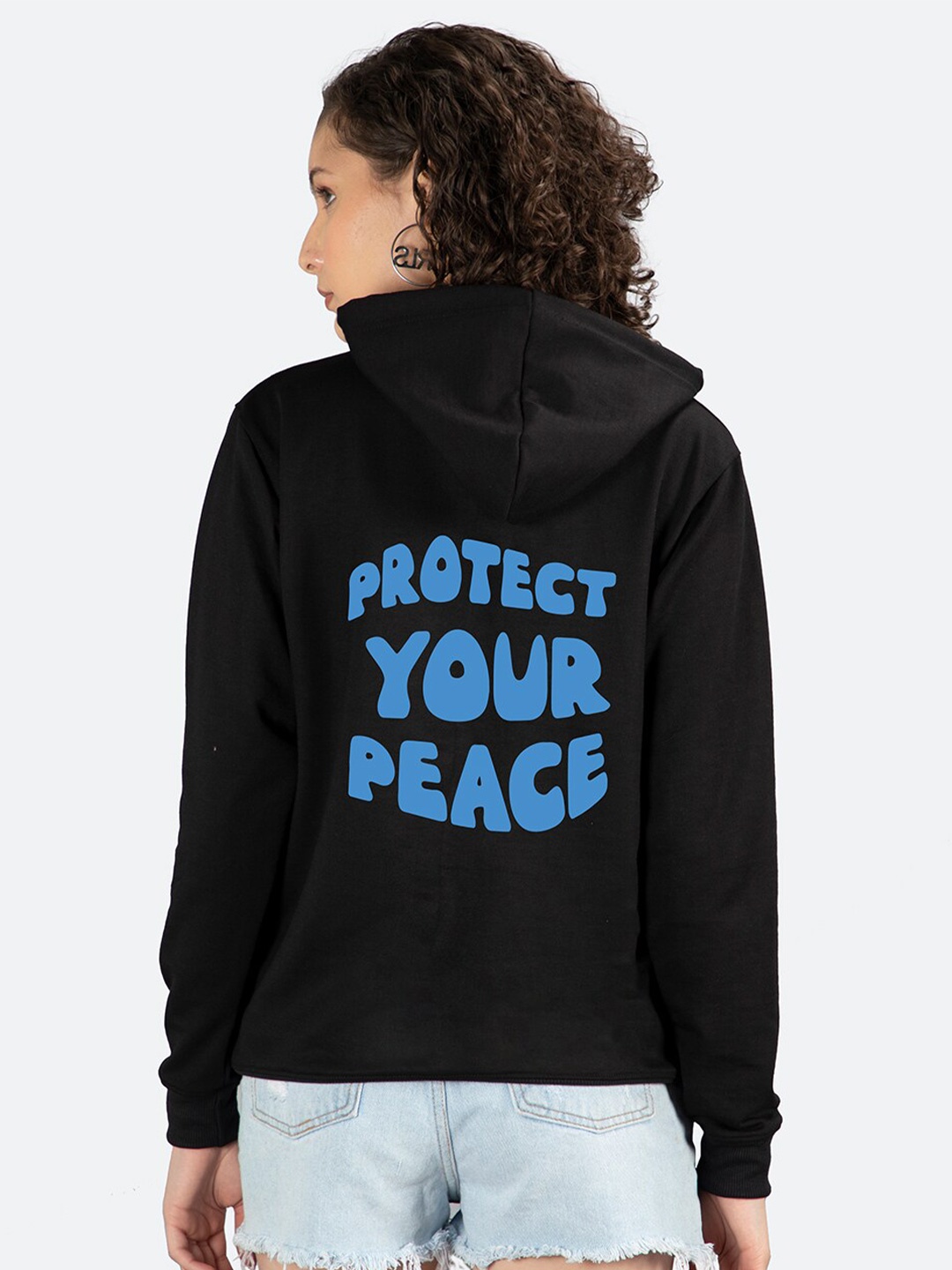 

Mad Over Print Typography Printed Hooded Sweatshirt, Black