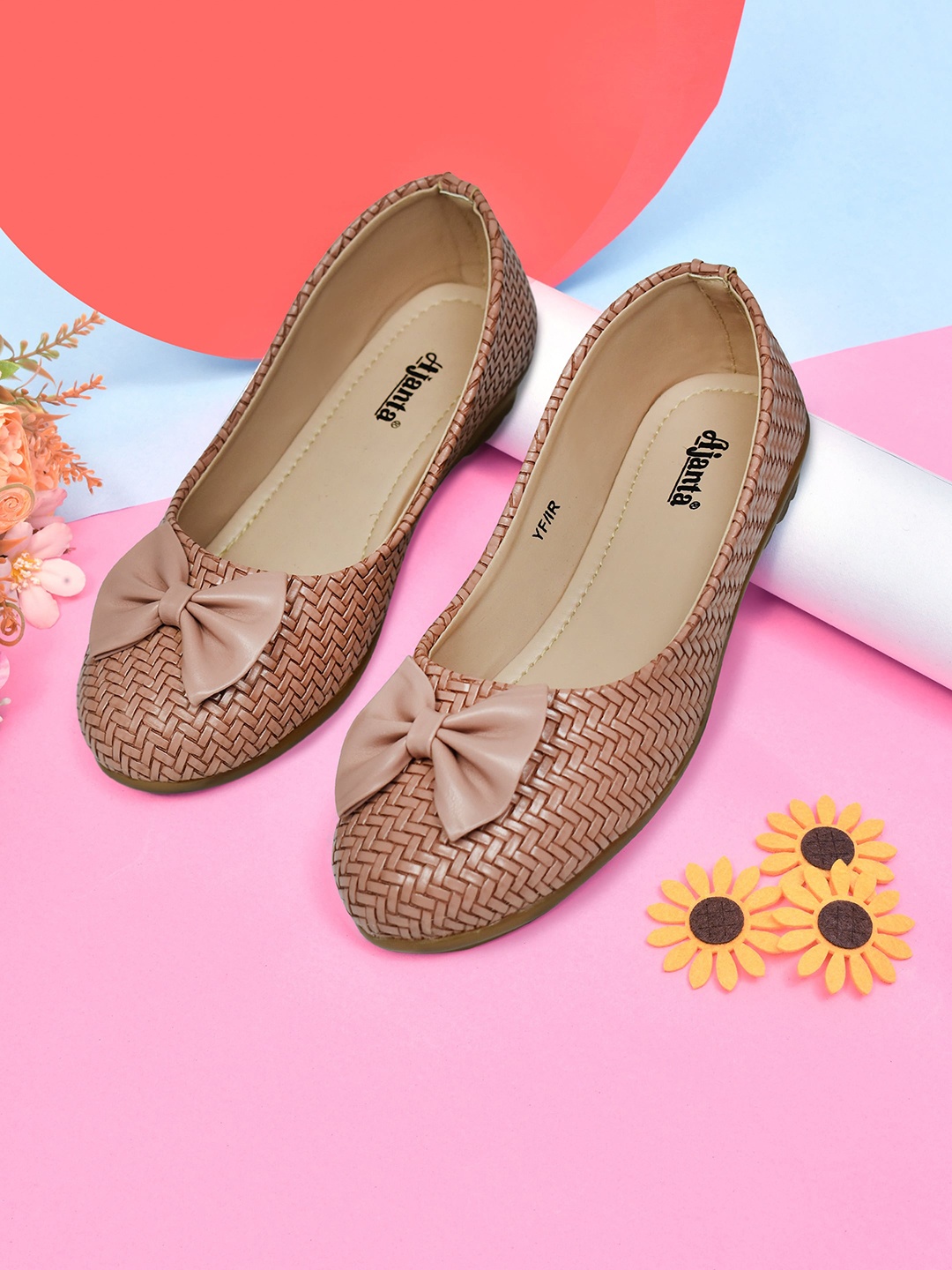 

Ajanta Girls Textured Party Ballerinas With Bows, Peach