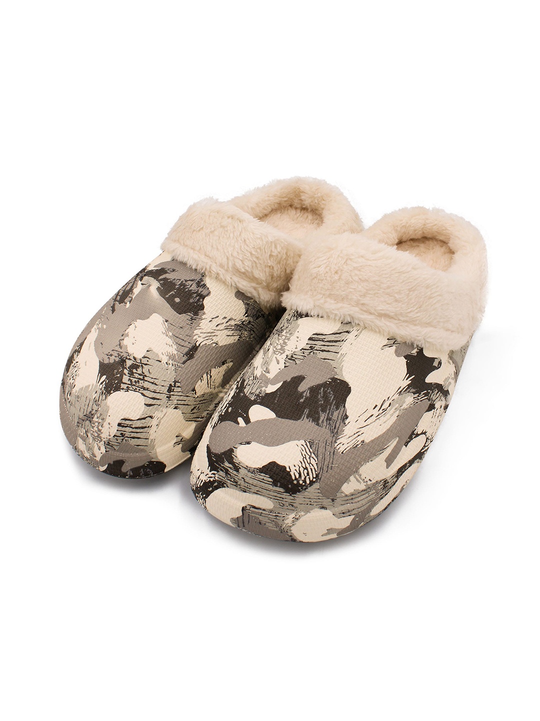 

JENNA Men Printed Fur Room Slippers, Grey