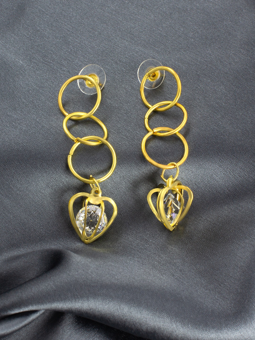 

PRIVIU Gold Plated Artificial Stones Heart Shaped Drop Earrings