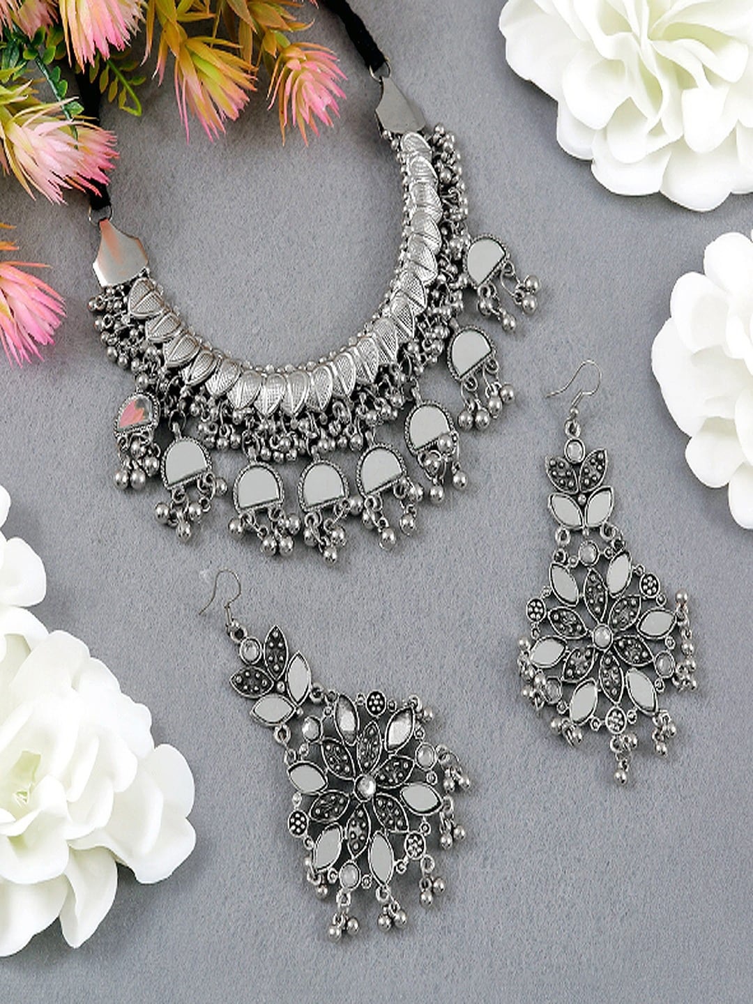 UNIVERSITY TRENDZ Silver Plated Mirror Work Jewellery Set